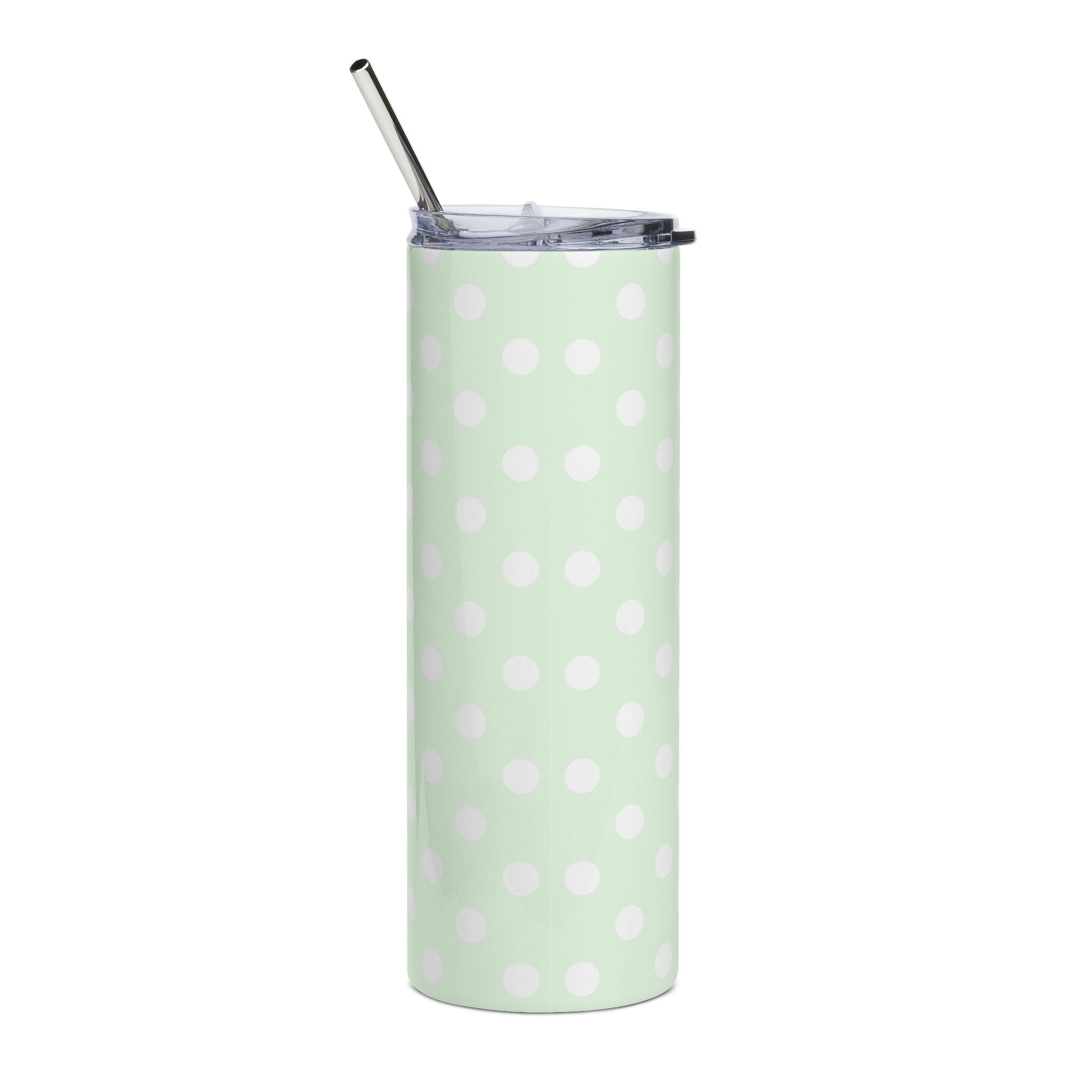 Mint Green Polka Dot 20oz Stainless Steel Tumbler - Slim Insulated Travel Cup with Straw