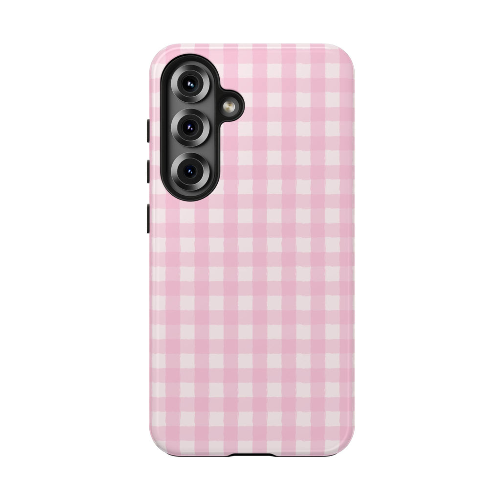Pink Gingham Tough Samsung Case – Protective Check Pattern Cover for Women & Teens