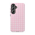 Pink Gingham Tough Samsung Case – Protective Check Pattern Cover for Women & Teens