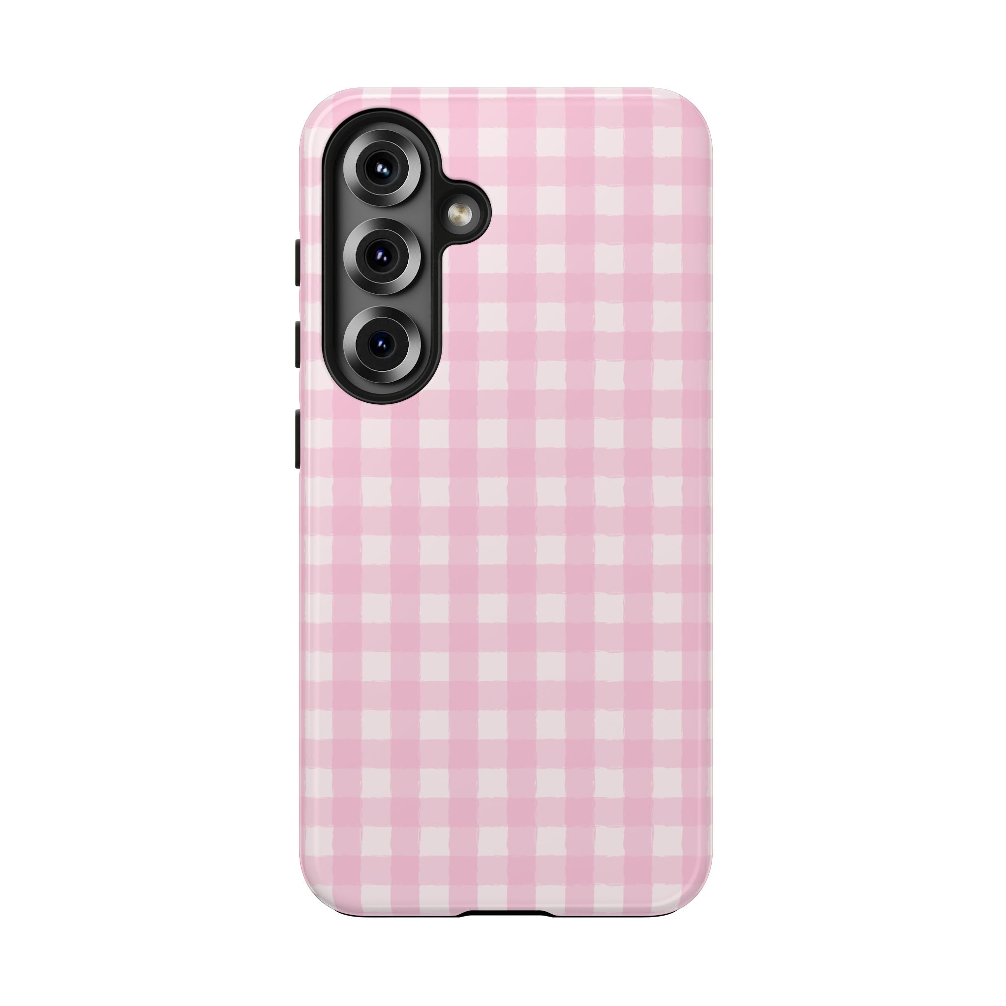 Pink Gingham Tough Samsung Case – Protective Check Pattern Cover for Women & Teens