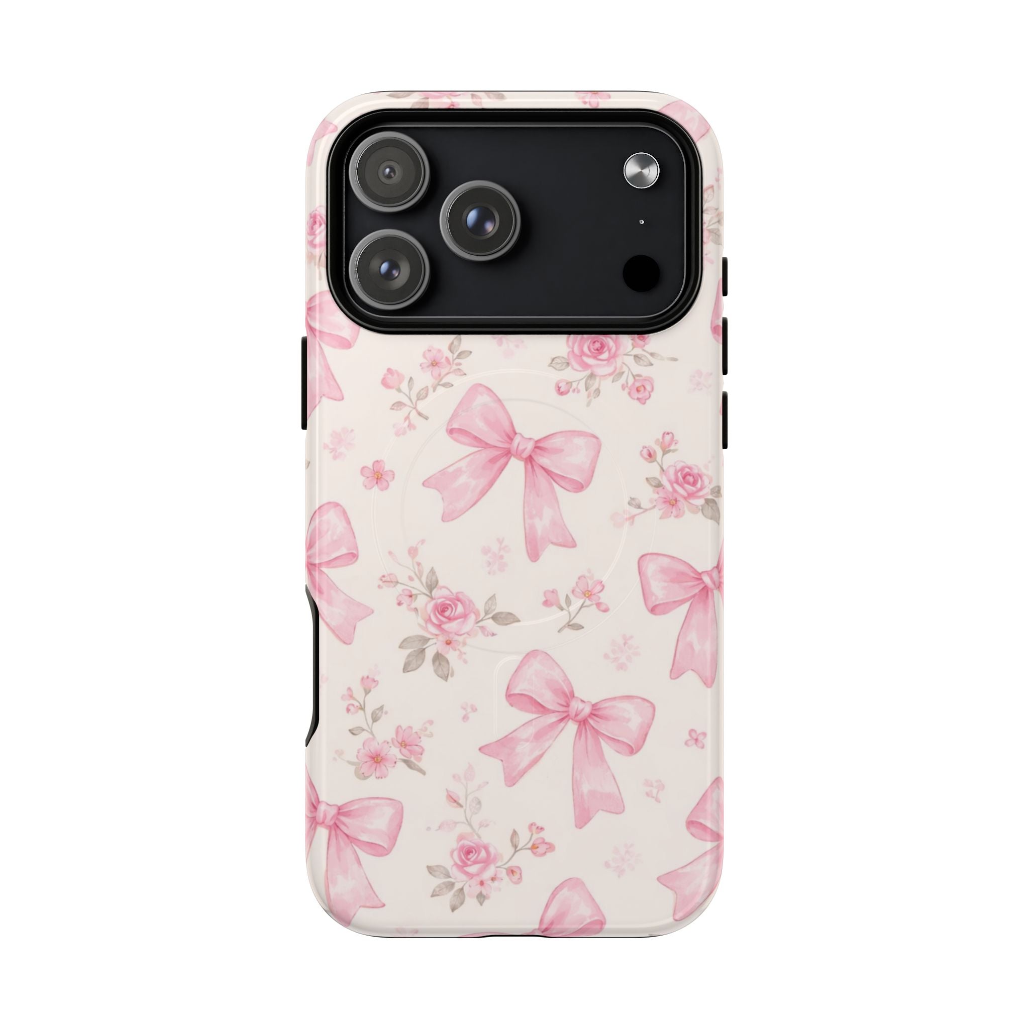 Pink Bow Floral iPhone Case – MagSafe Compatible