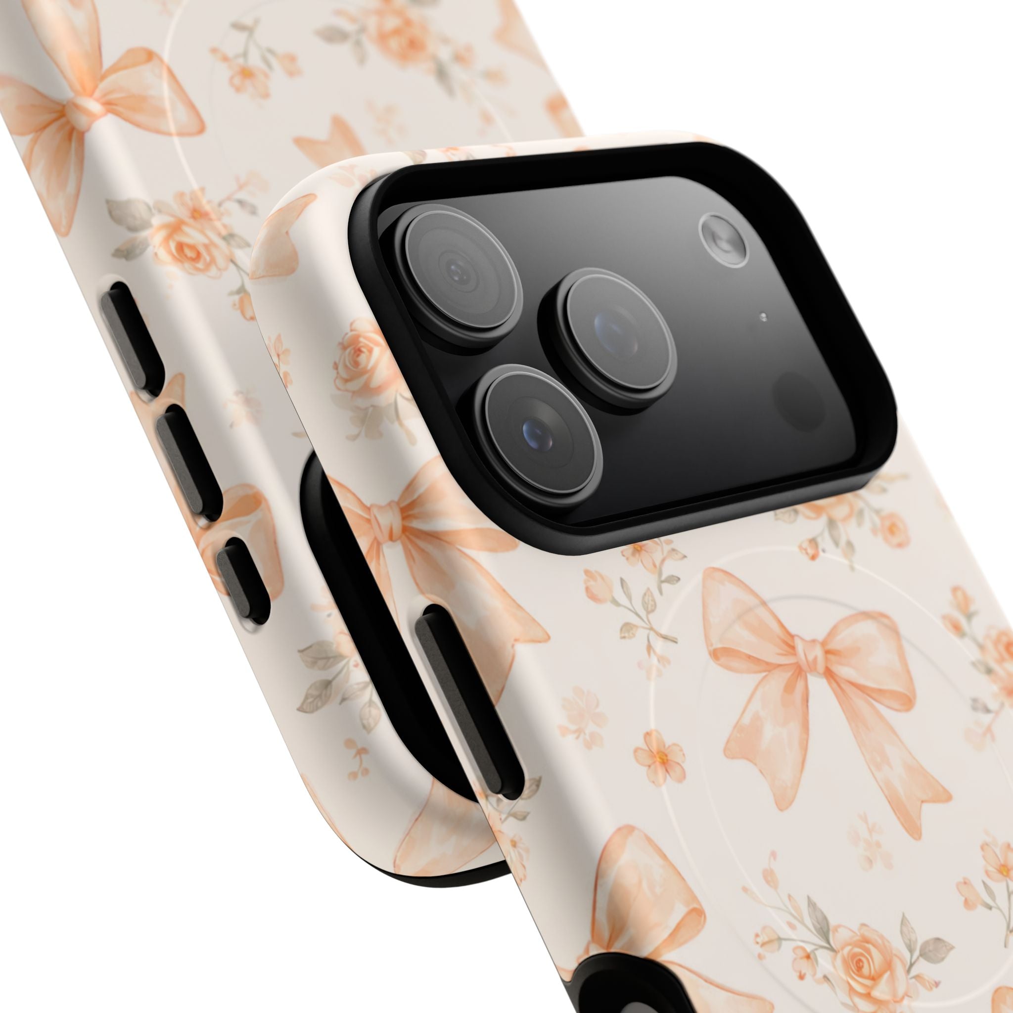 Floral Peach Bow iPhone Case – MagSafe Compatible