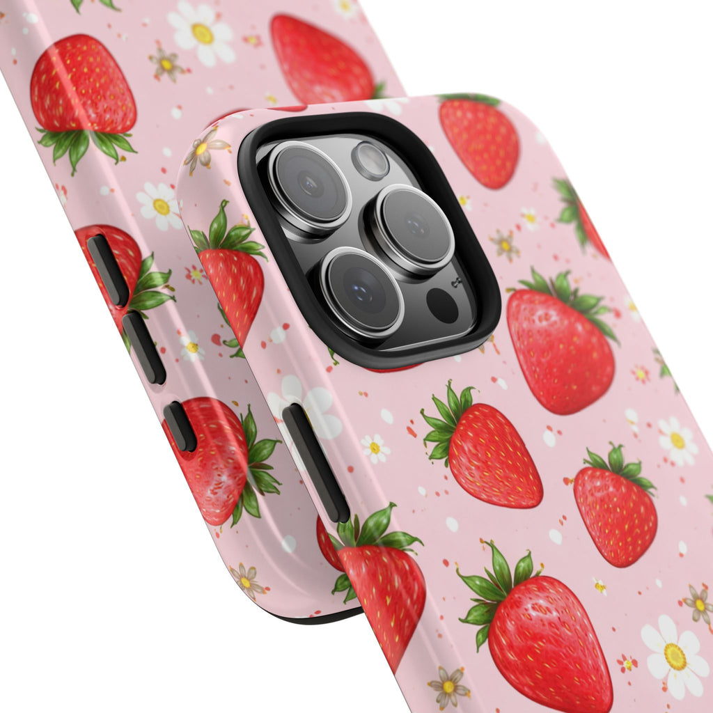 Pink Strawberry Print Phone Case, Soft Fruit Pattern