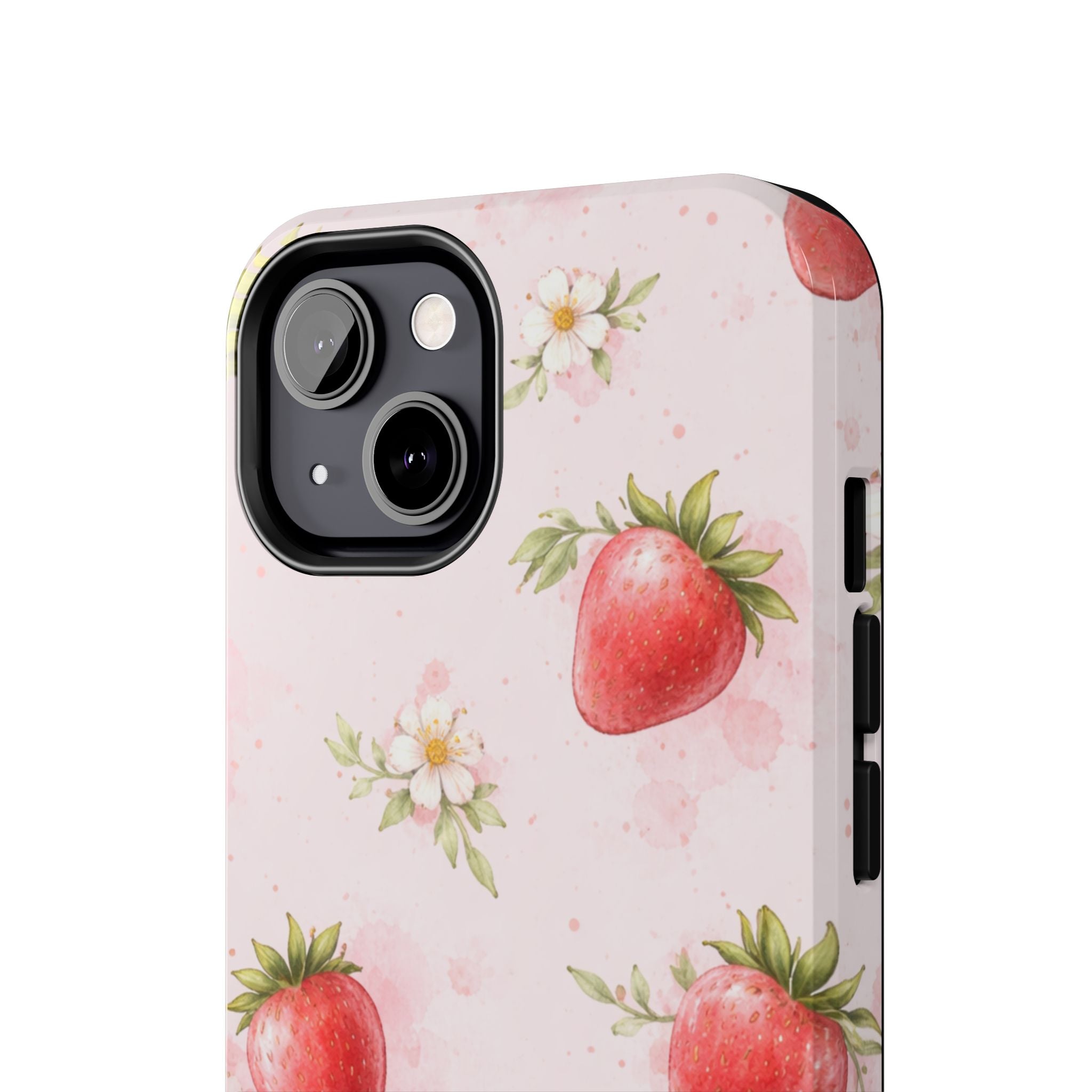 Watercolor Strawberry Phone Case, Pink Floral Fruit Pattern