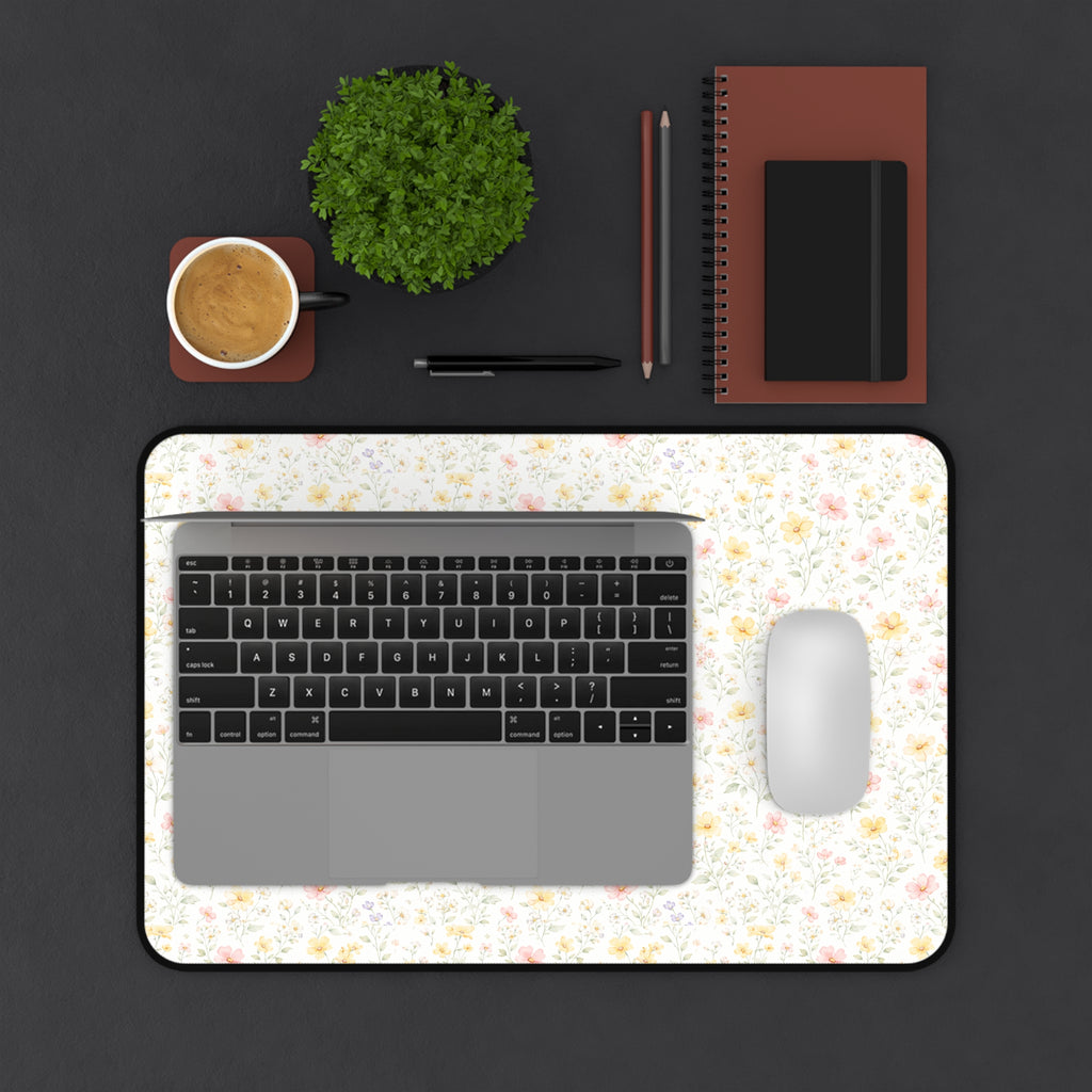 Tiny Pastel Wildflowers Desk Mat, Floral Mouse Pad Deskpad