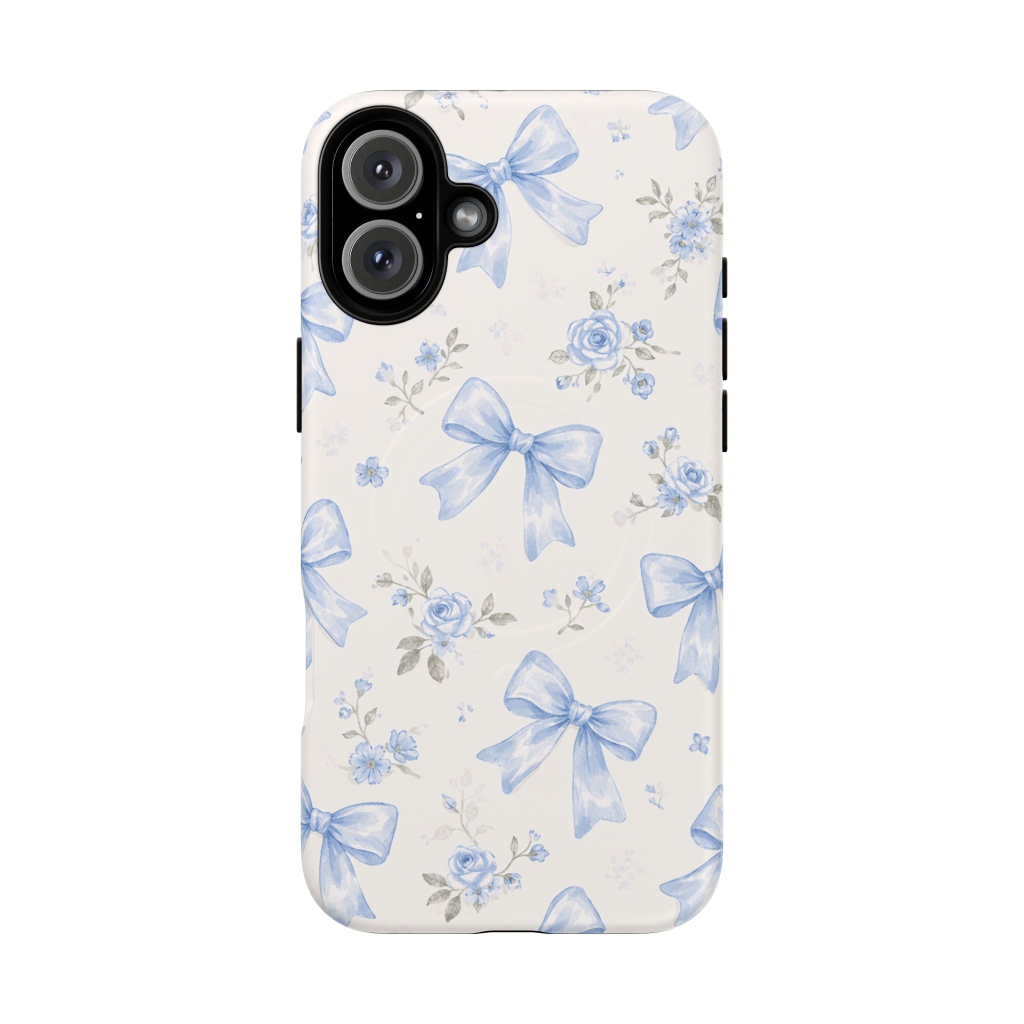 Floral Blue Bow iPhone Case – MagSafe Compatible