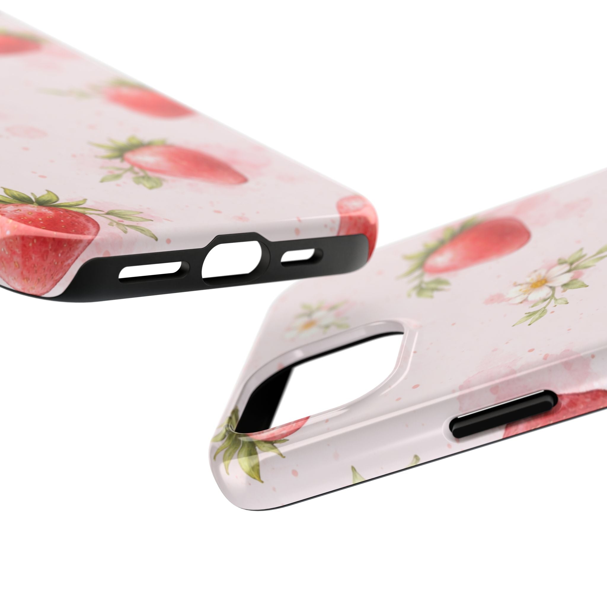 Watercolor Strawberry Phone Case, Pink Floral Fruit Pattern