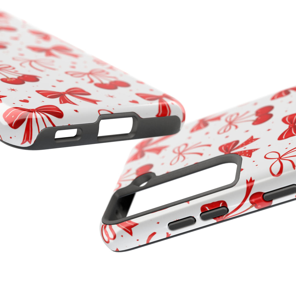 Red Bows and Cherries Tough Phone Case, Cherry Bow Pattern