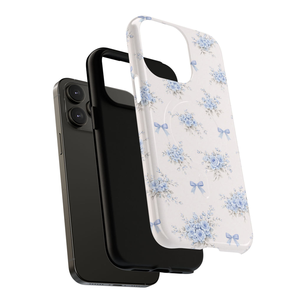 Blue Floral Bow iPhone Case – MagSafe Compatible