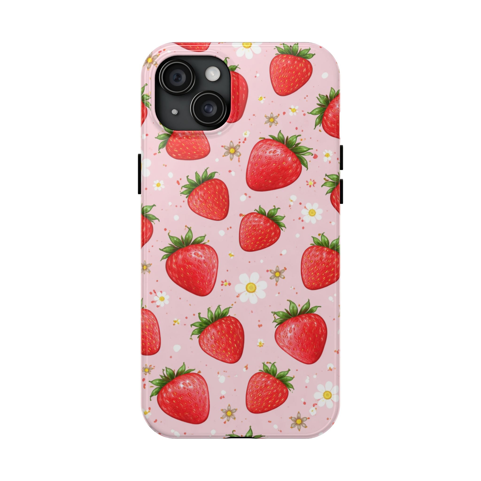 Pink Strawberry Print Phone Case, Soft Fruit Pattern