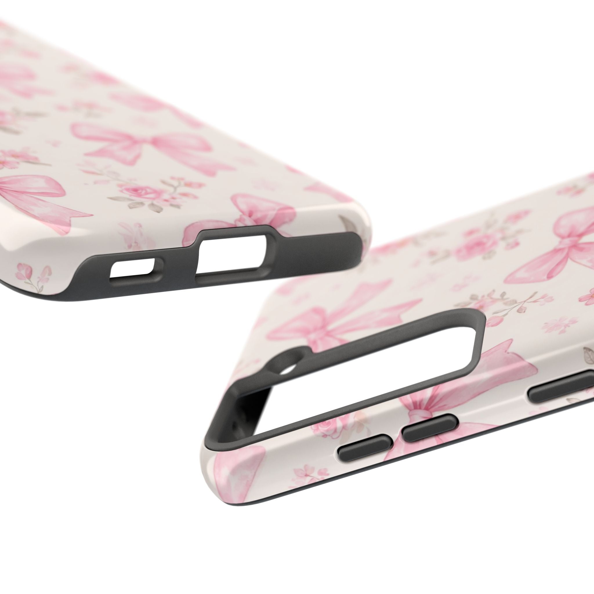 Pink Watercolor Bows Tough Phone Case, Floral Ribbon Pattern