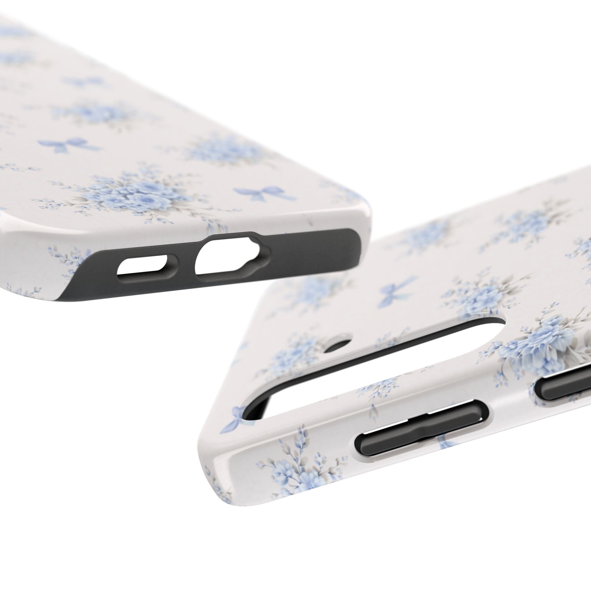 Blue Floral Bows Tough Samsung Galaxy Phone Case, Vintage Bouquet Pattern