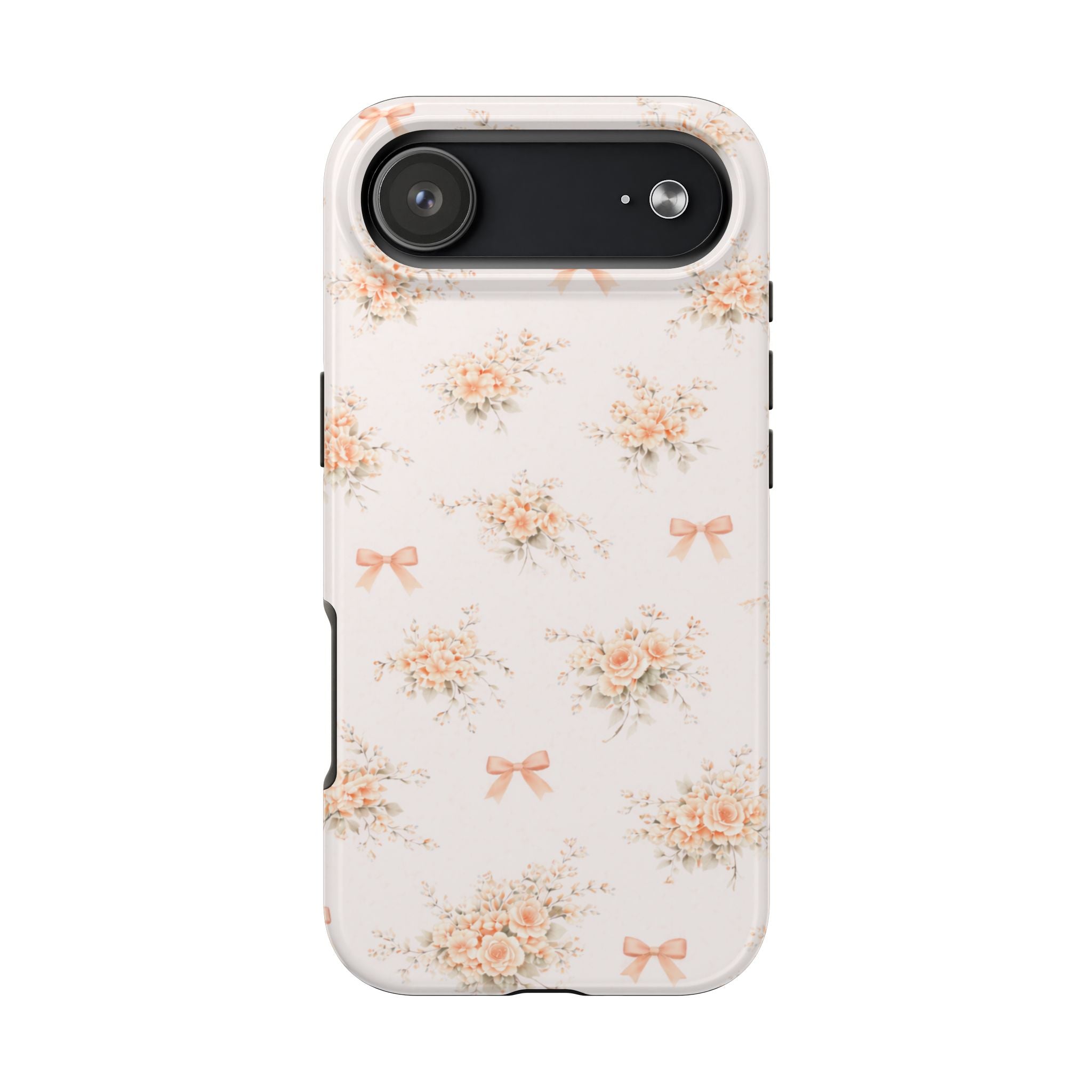Vintage Peach Floral Bouquet iPhone Case | Tough Phone Case | Pastel Bow Pattern