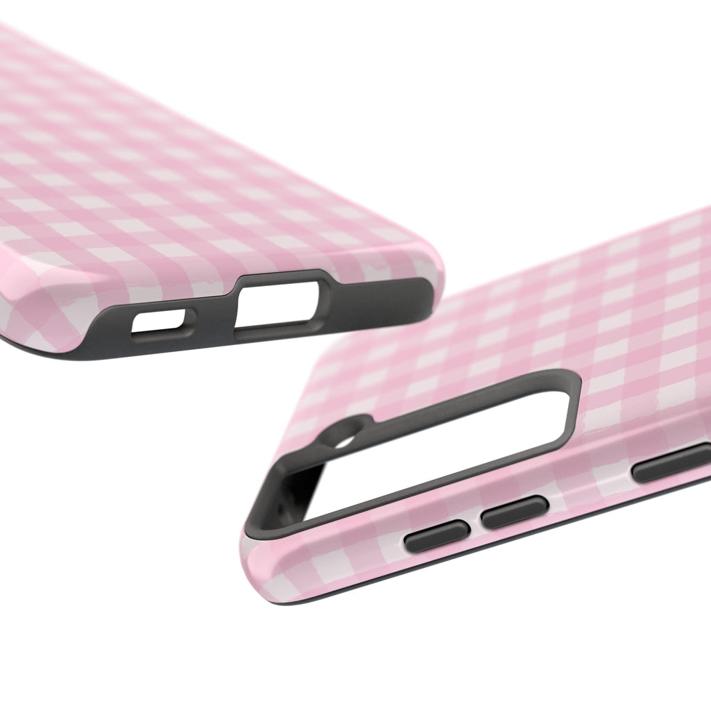 Pink Gingham Tough Samsung Case – Protective Check Pattern Cover for Women & Teens
