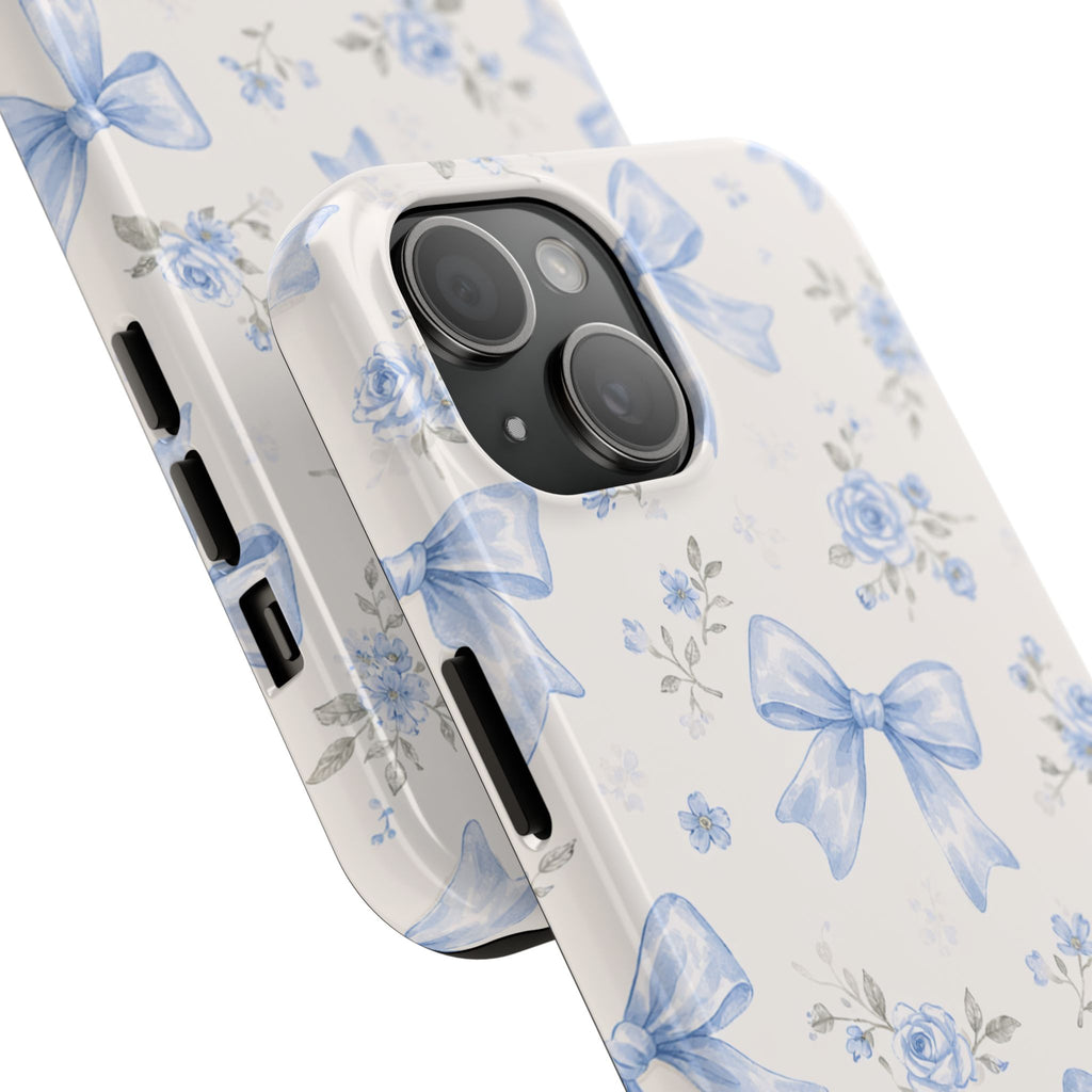Blue Watercolor Bows iPhone Case, Floral Bow Pattern