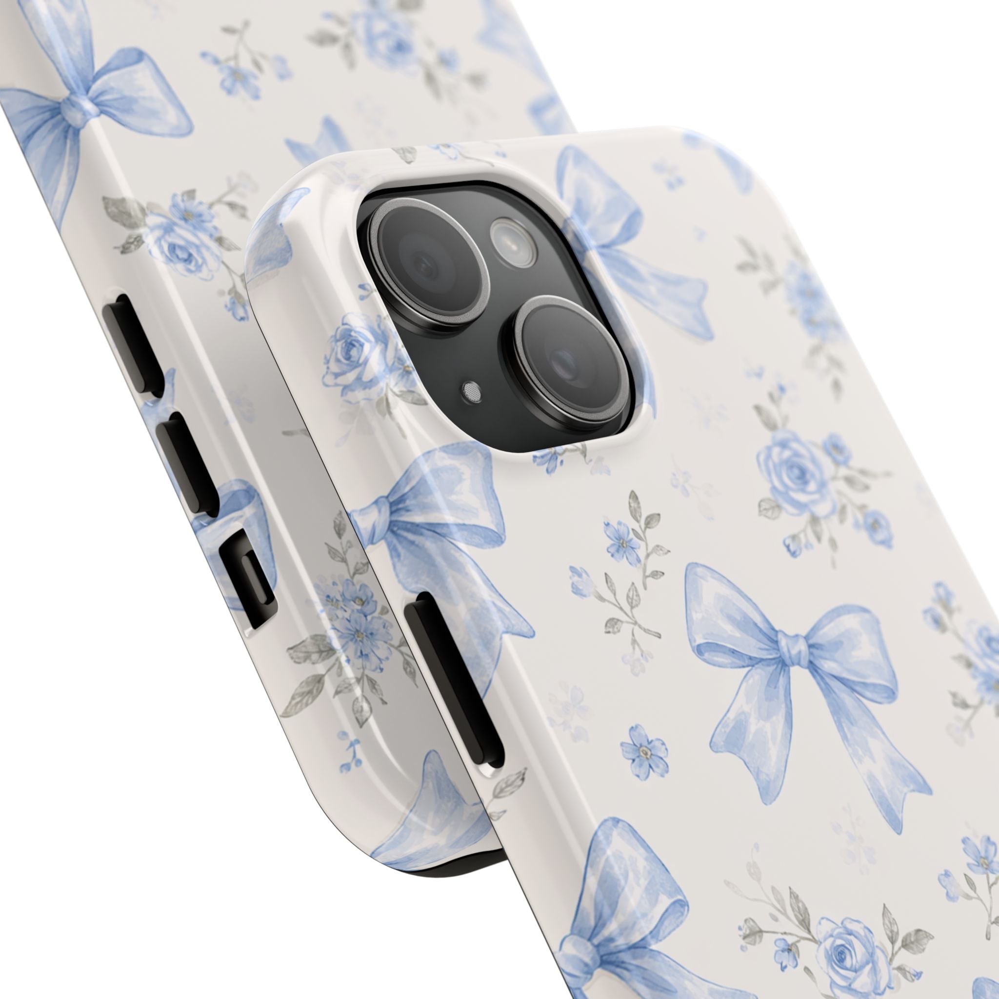 Blue Watercolor Bows iPhone Case, Floral Bow Pattern