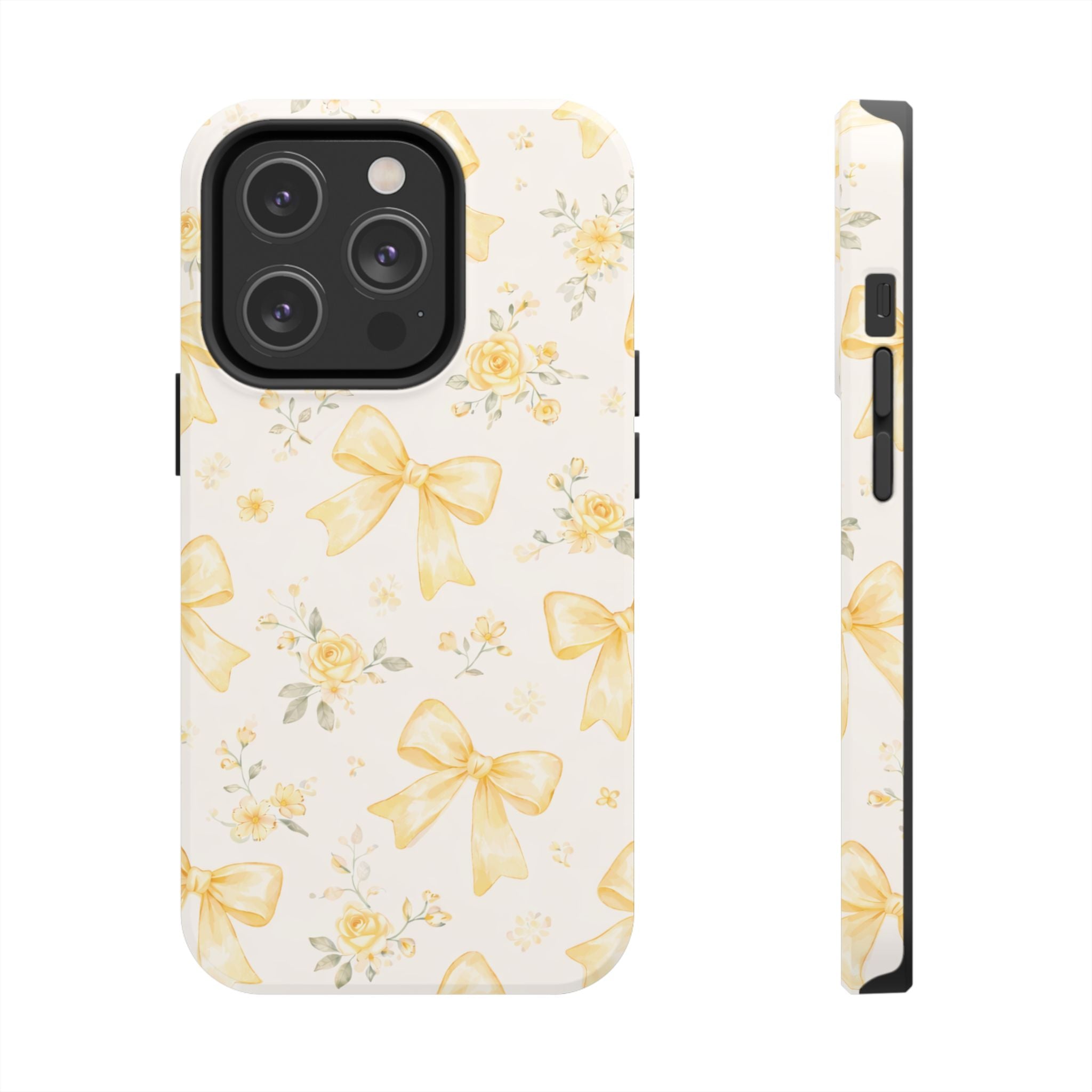Yellow Bow Floral Phone Case, Cute Yellow Ribbon Pattern