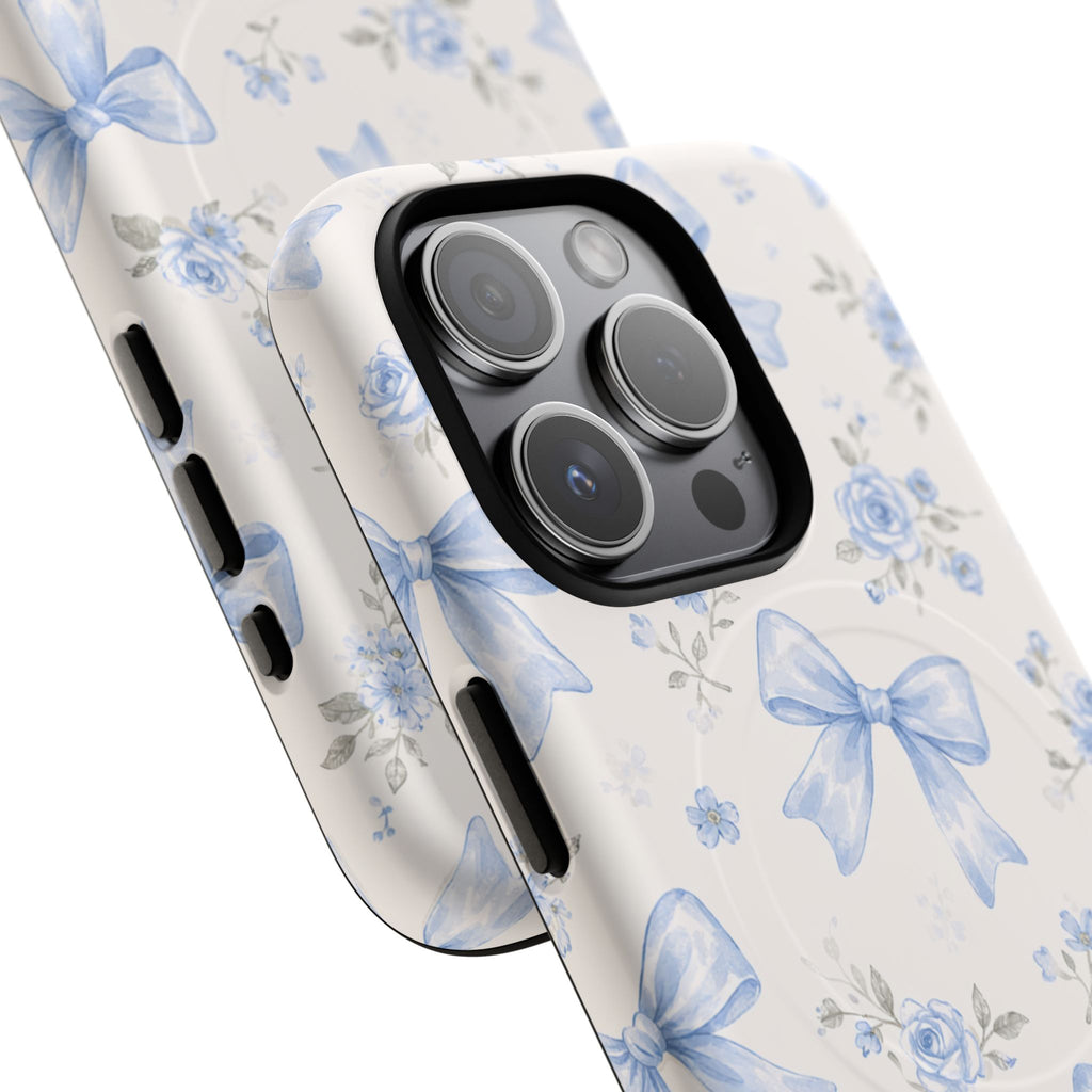 Floral Blue Bow iPhone Case – MagSafe Compatible