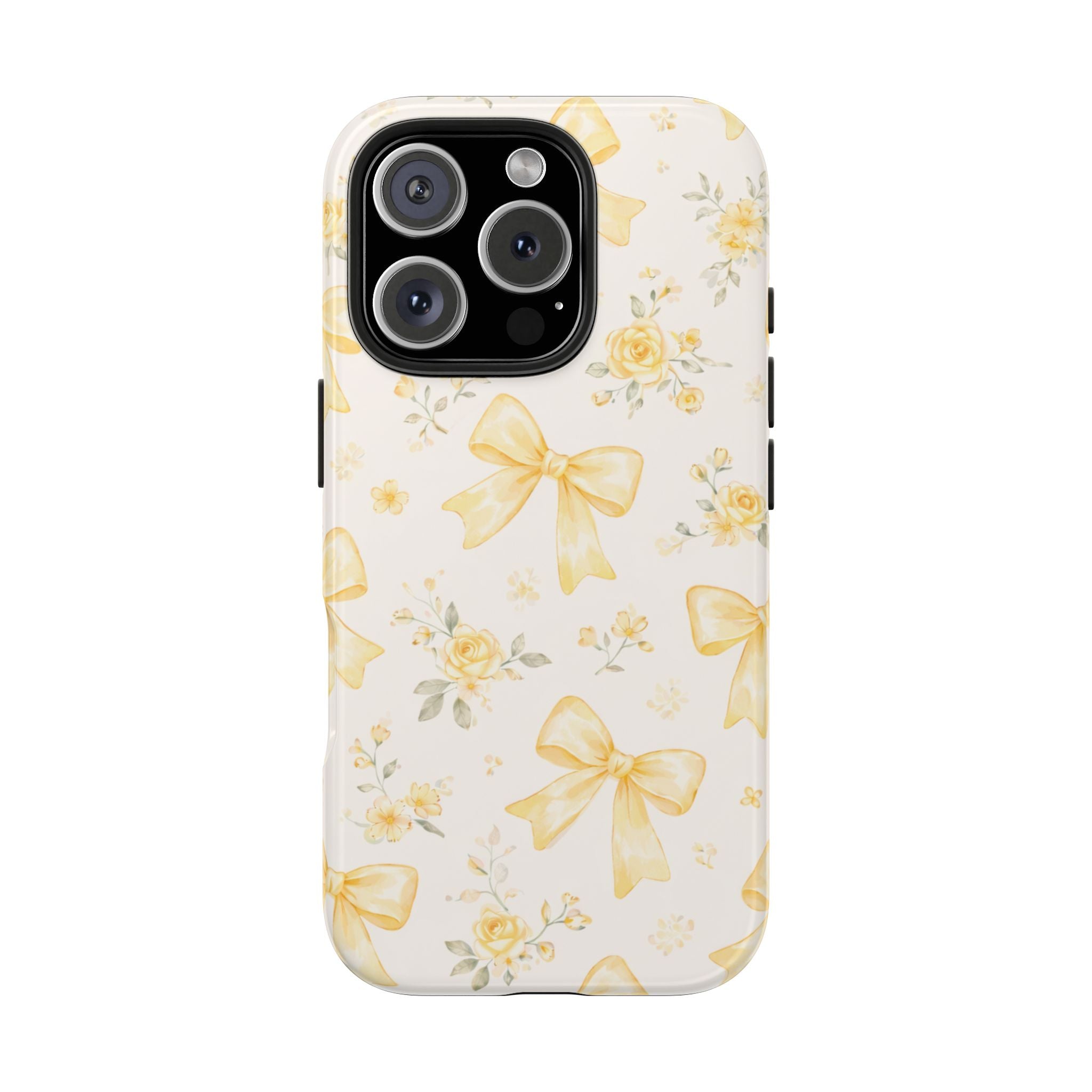 Yellow Bow Floral Phone Case, Cute Yellow Ribbon Pattern