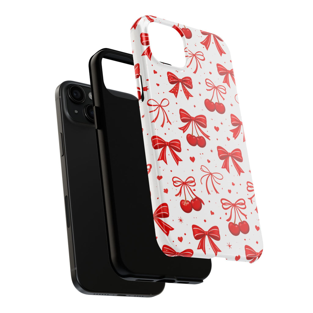 Red Cherry Bows Tough Phone Case, Cherry Pattern Phone Case