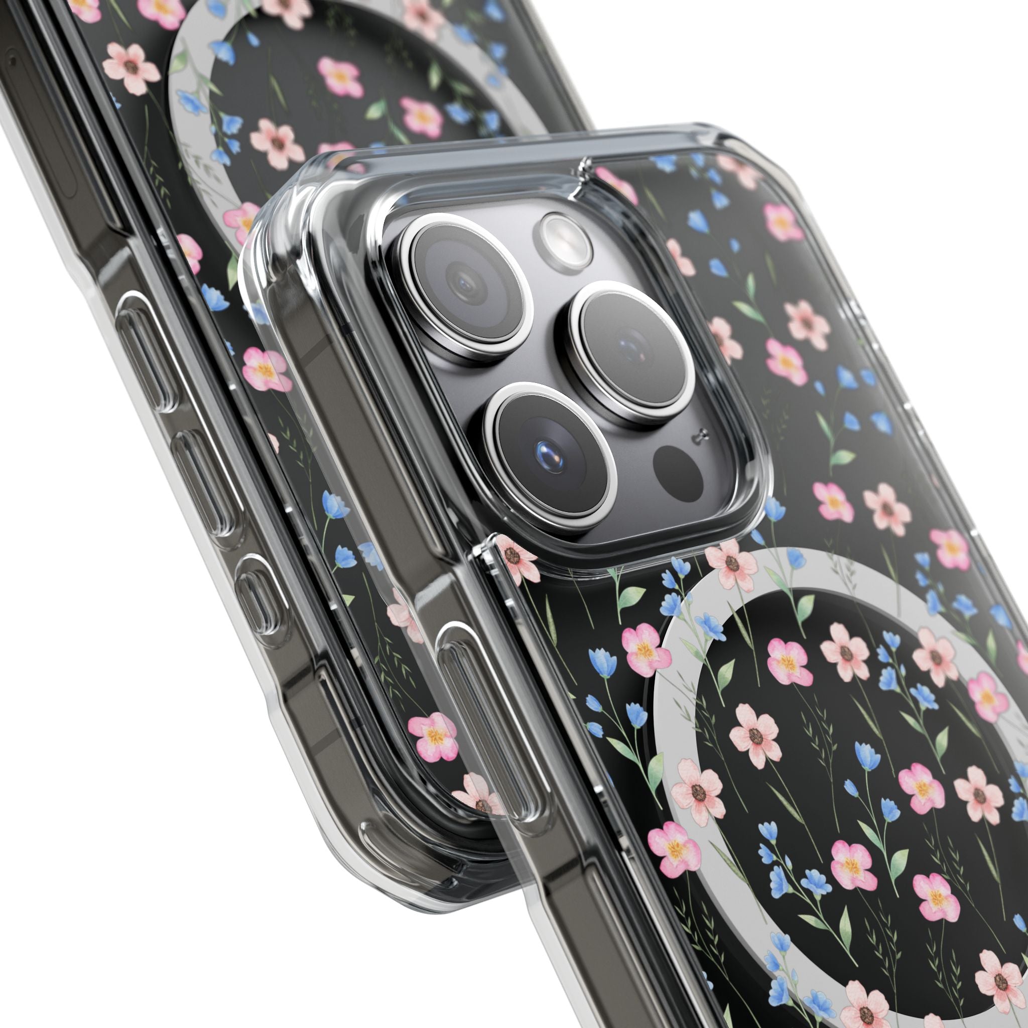 MagSafe Clear Phone Case — Pink Floral Pattern