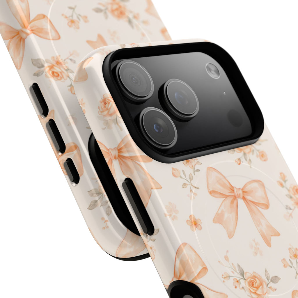 Floral Peach Bow iPhone Case – MagSafe Compatible
