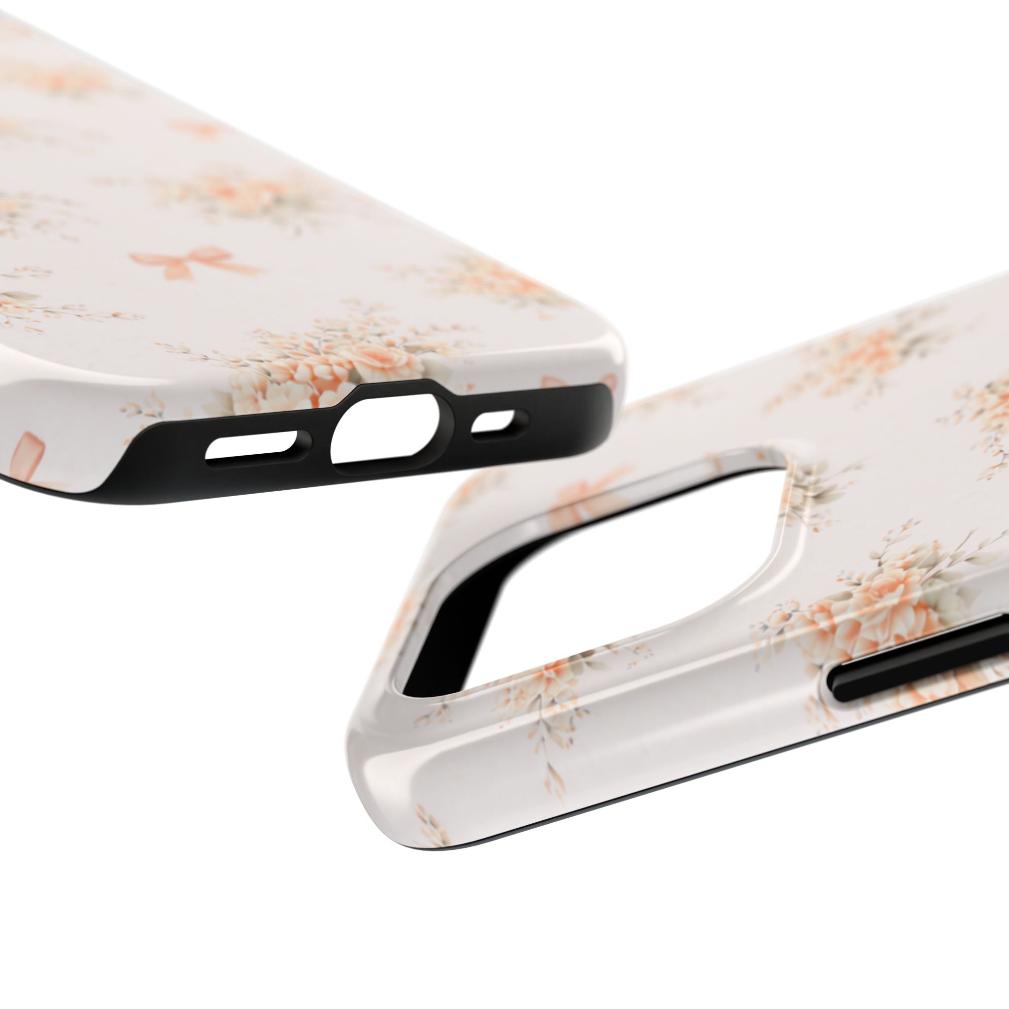 Vintage Peach Floral Bouquet iPhone Case, Tough Pastel Bow Pattern