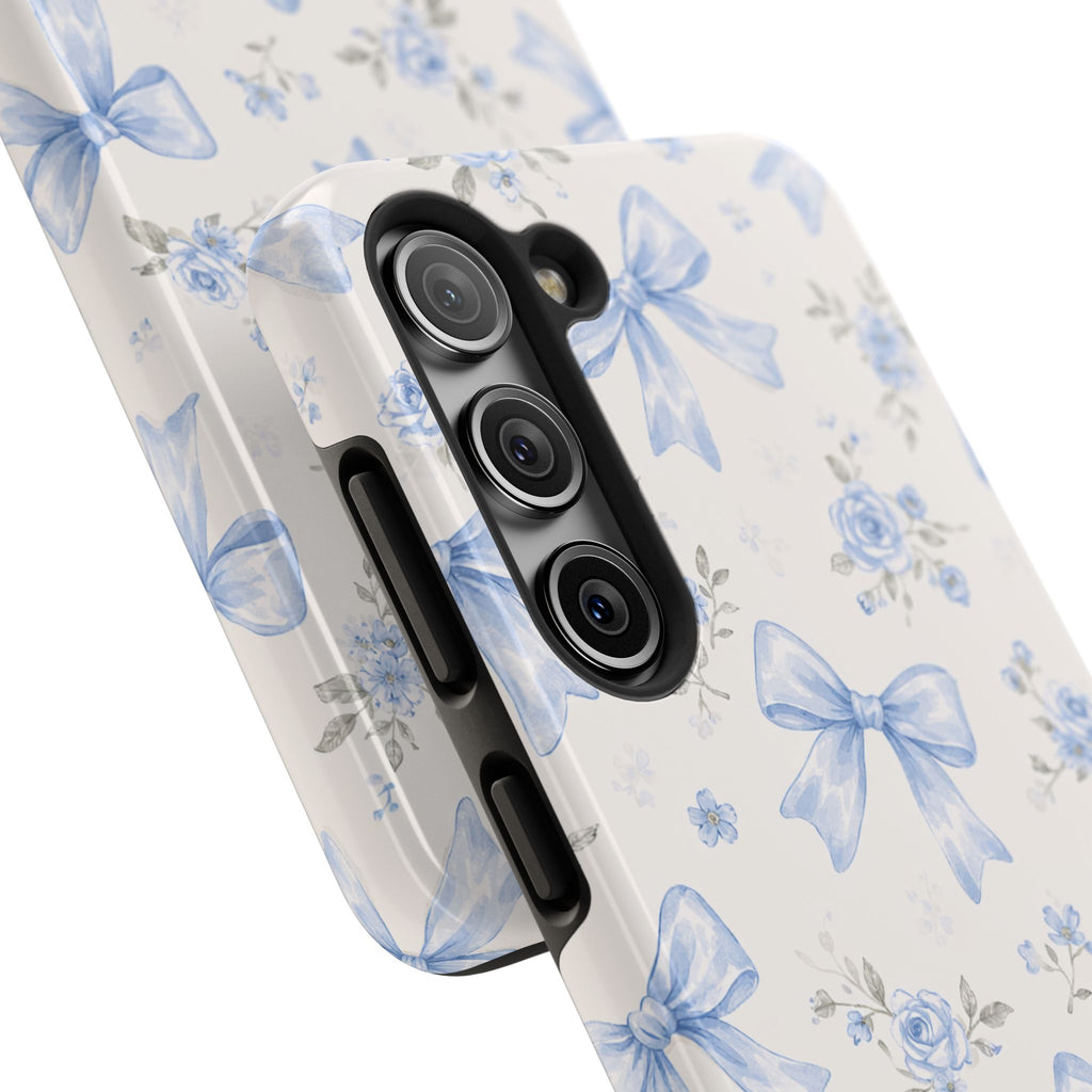 Blue Watercolor Bows Floral Pattern iPhone Case, Magnetic Impact-Resistant