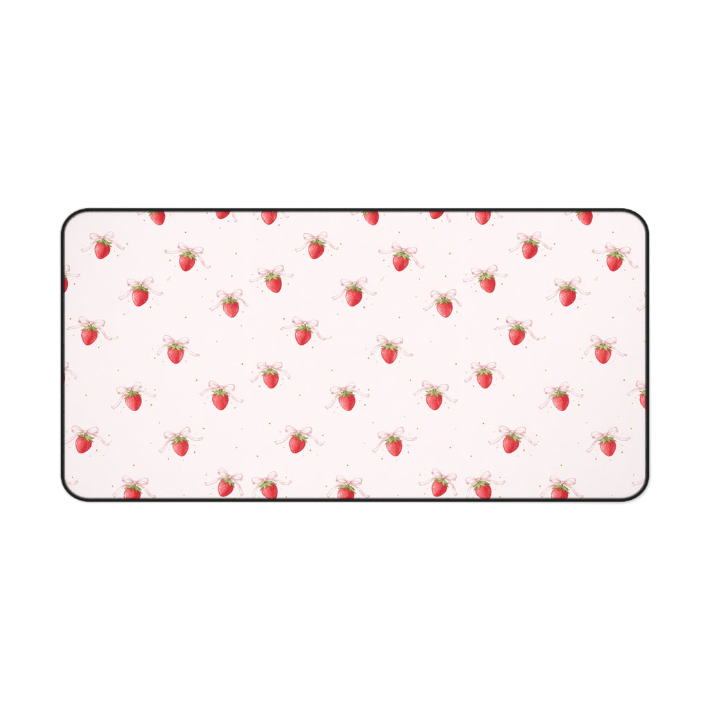Strawberry Pattern Desk Mat, Pink Fruit Mousepad