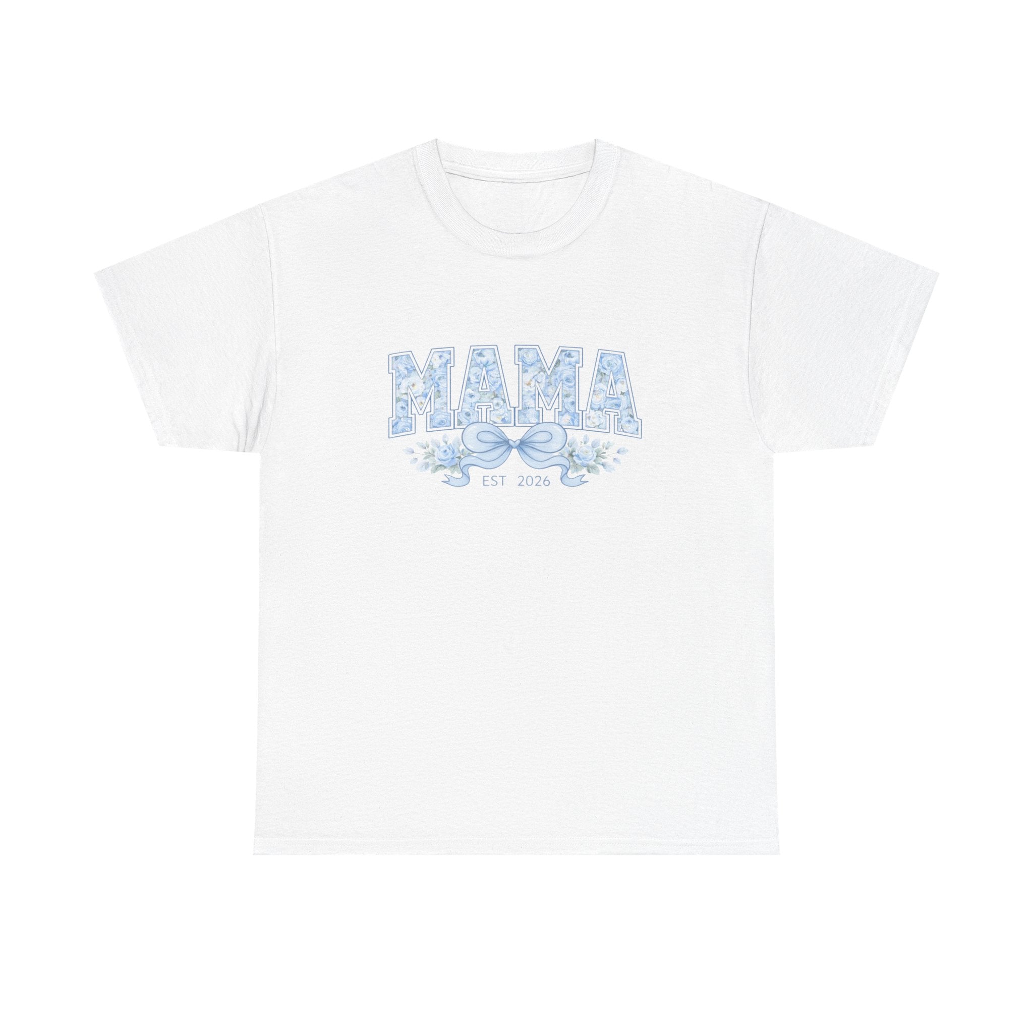 Mama Floral Bow T-Shirt — 'MAMA' Blue Vintage Floral Tee (Mother’s Day Gift)