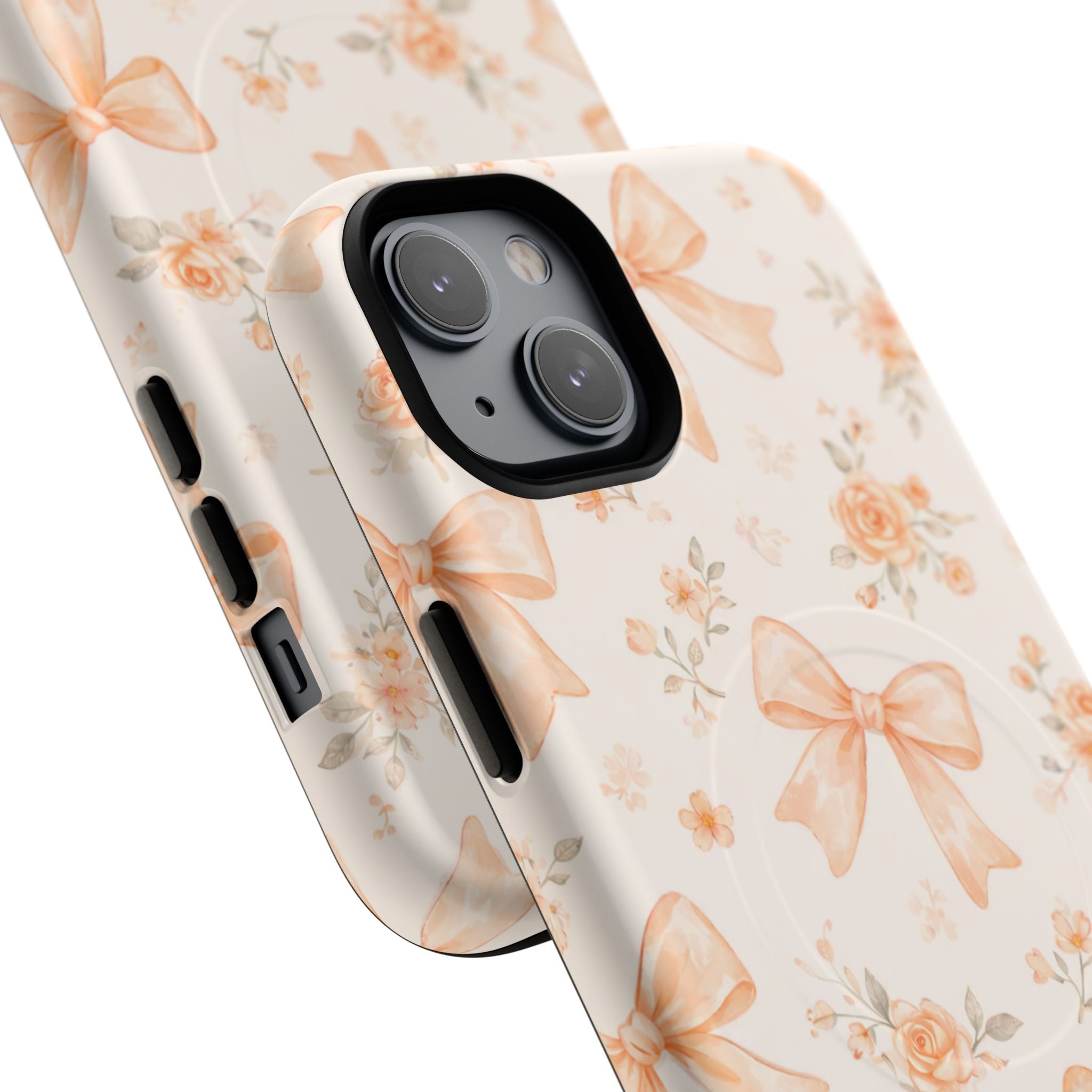 Floral Peach Bow iPhone Case – MagSafe Compatible