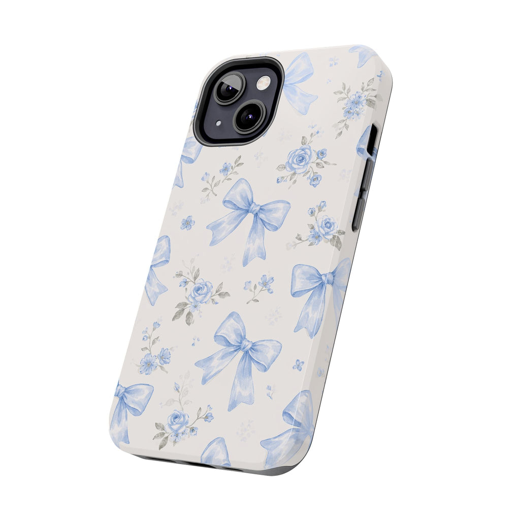 Blue Watercolor Bows iPhone Case, Floral Bow Pattern