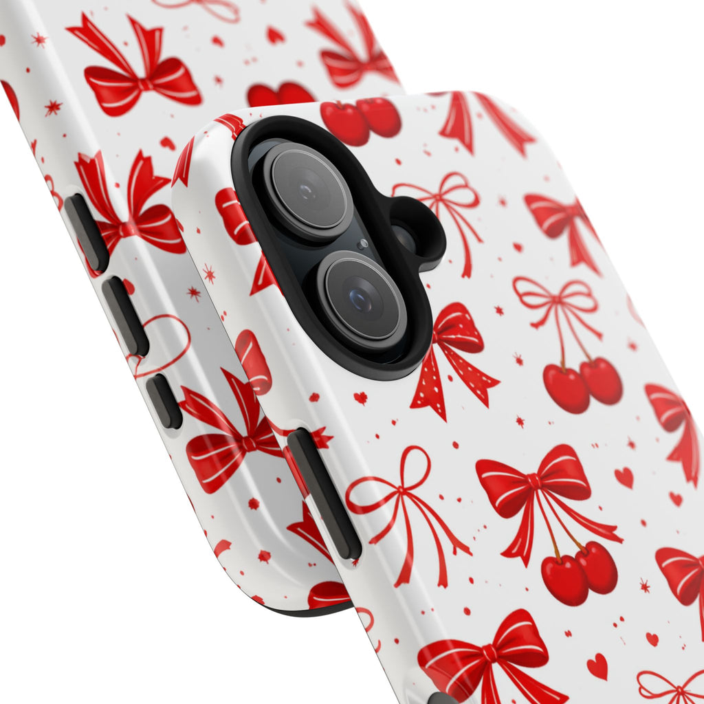 Red Cherry Bows Tough Phone Case, Cherry Pattern Phone Case