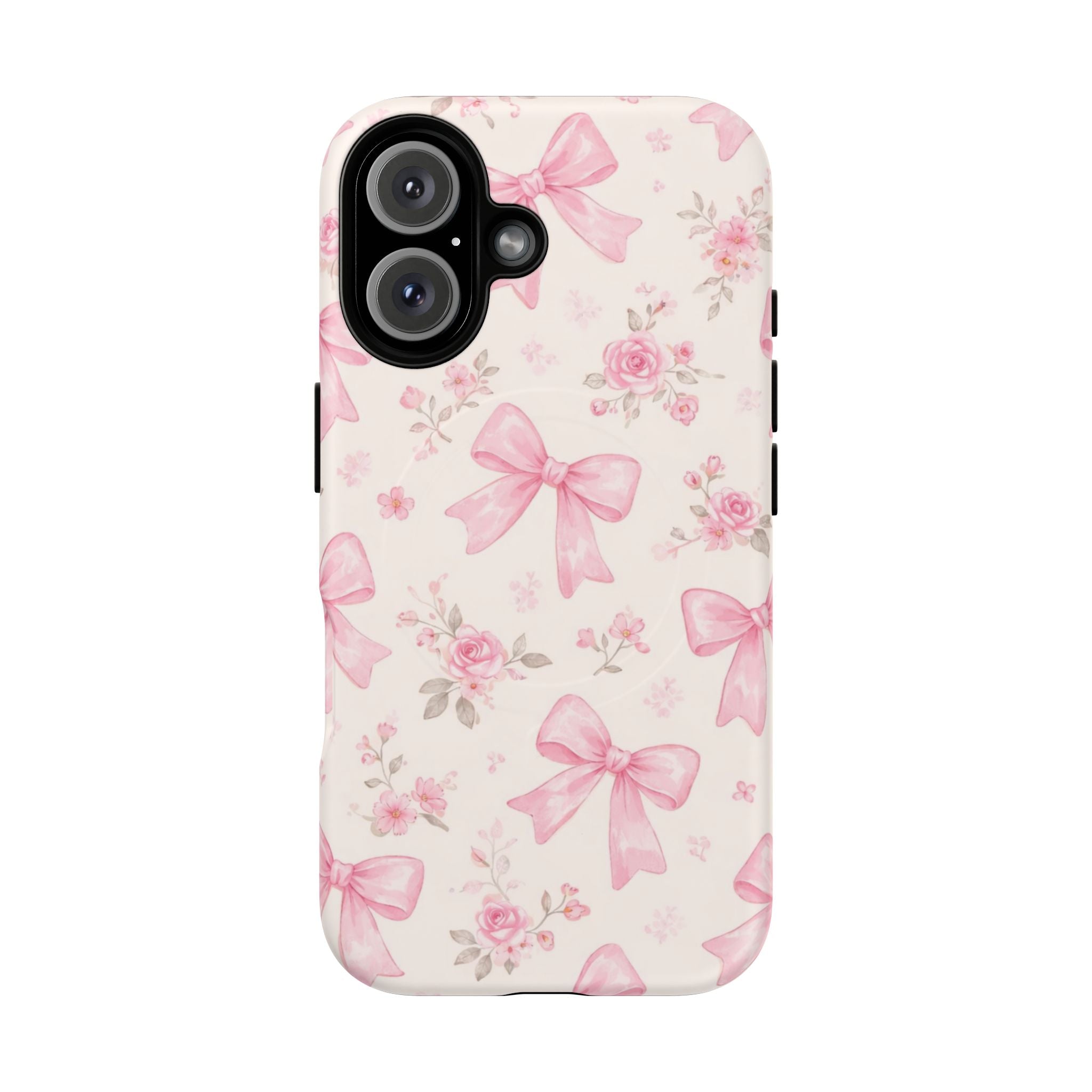 Pink Bow Floral iPhone Case – MagSafe Compatible