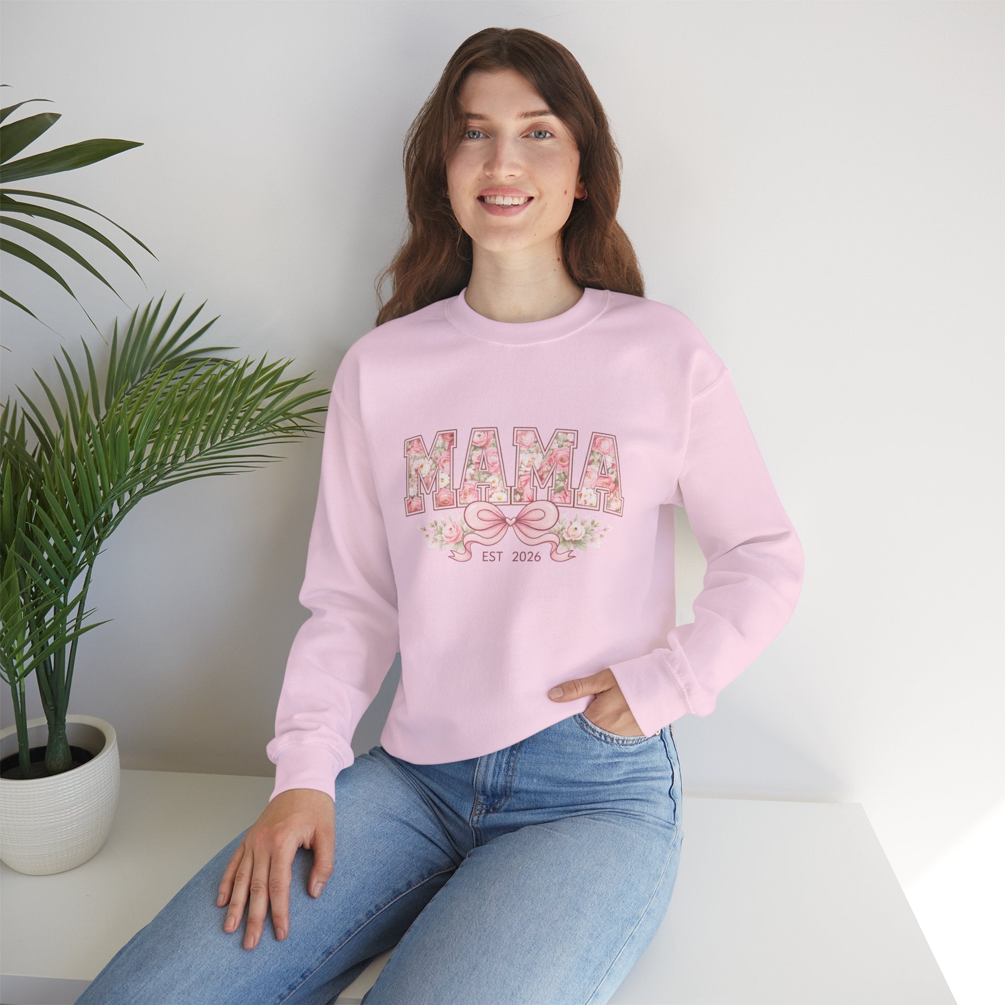 Mama Floral Crewneck Sweatshirt — "MAMA" Pink Bow & Est. 2026 Mother's Day Pullover