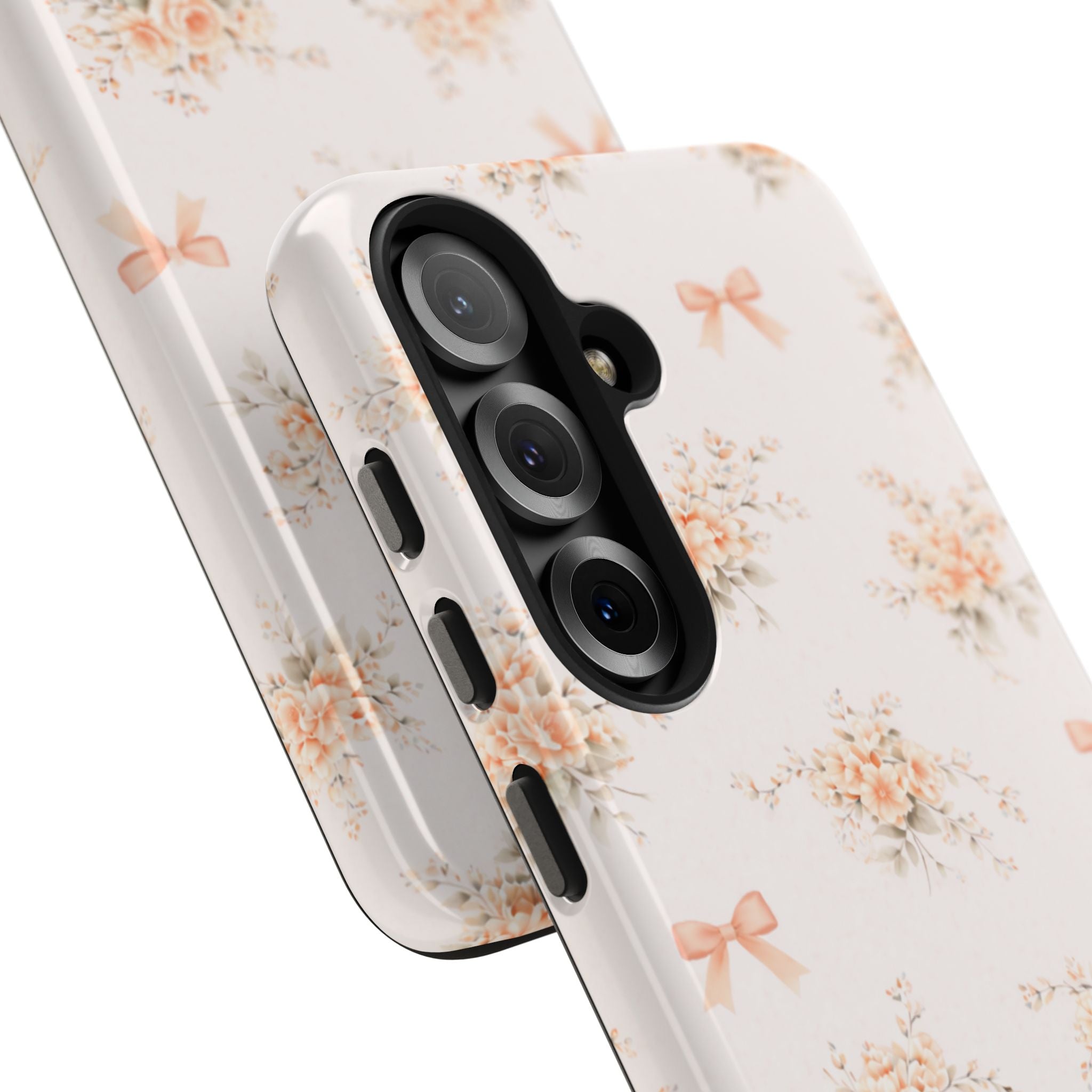 Vintage Peach Floral Bouquet Samsung Galaxy Case, Bow Pattern Pastel Floral