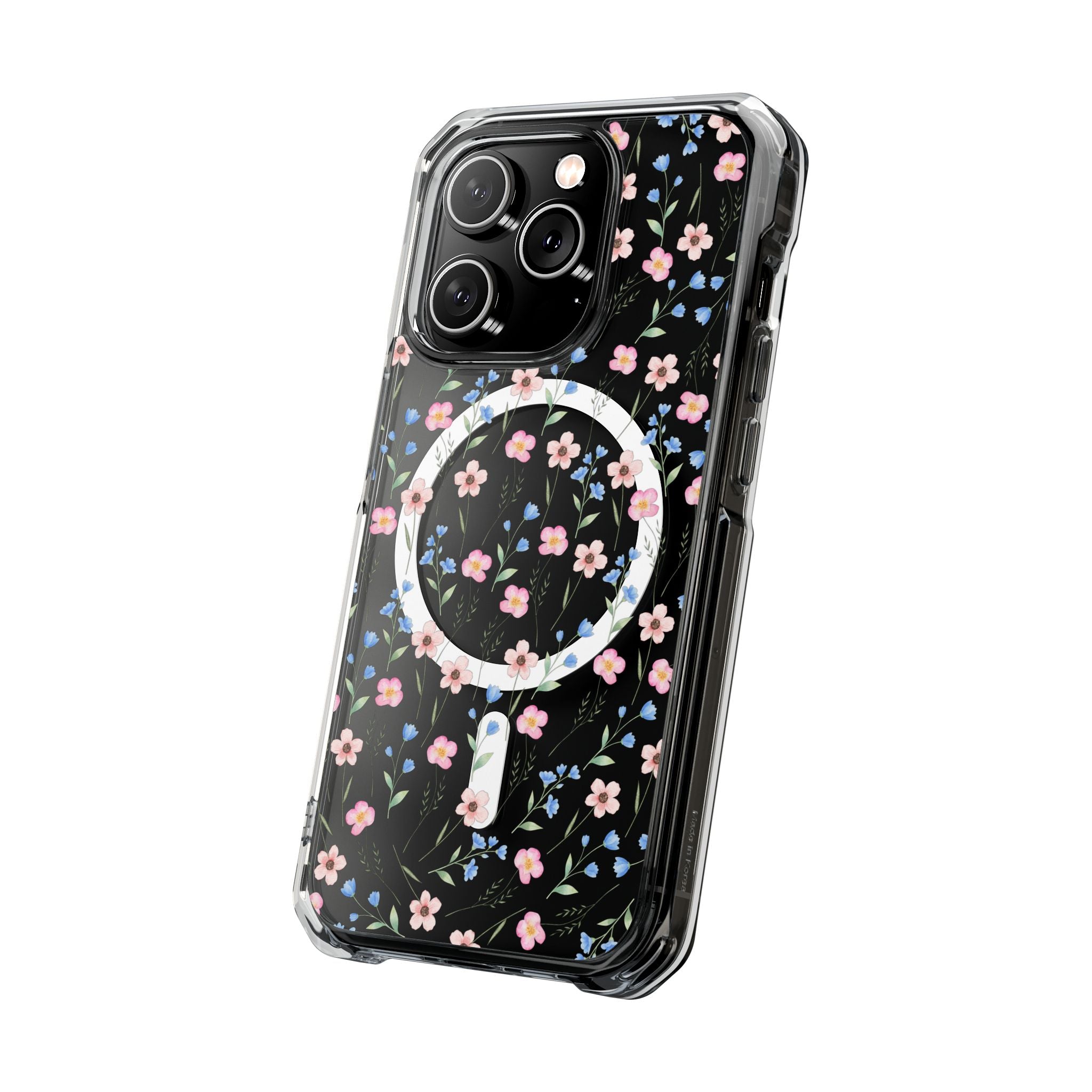 MagSafe Clear Phone Case — Pink Floral Pattern