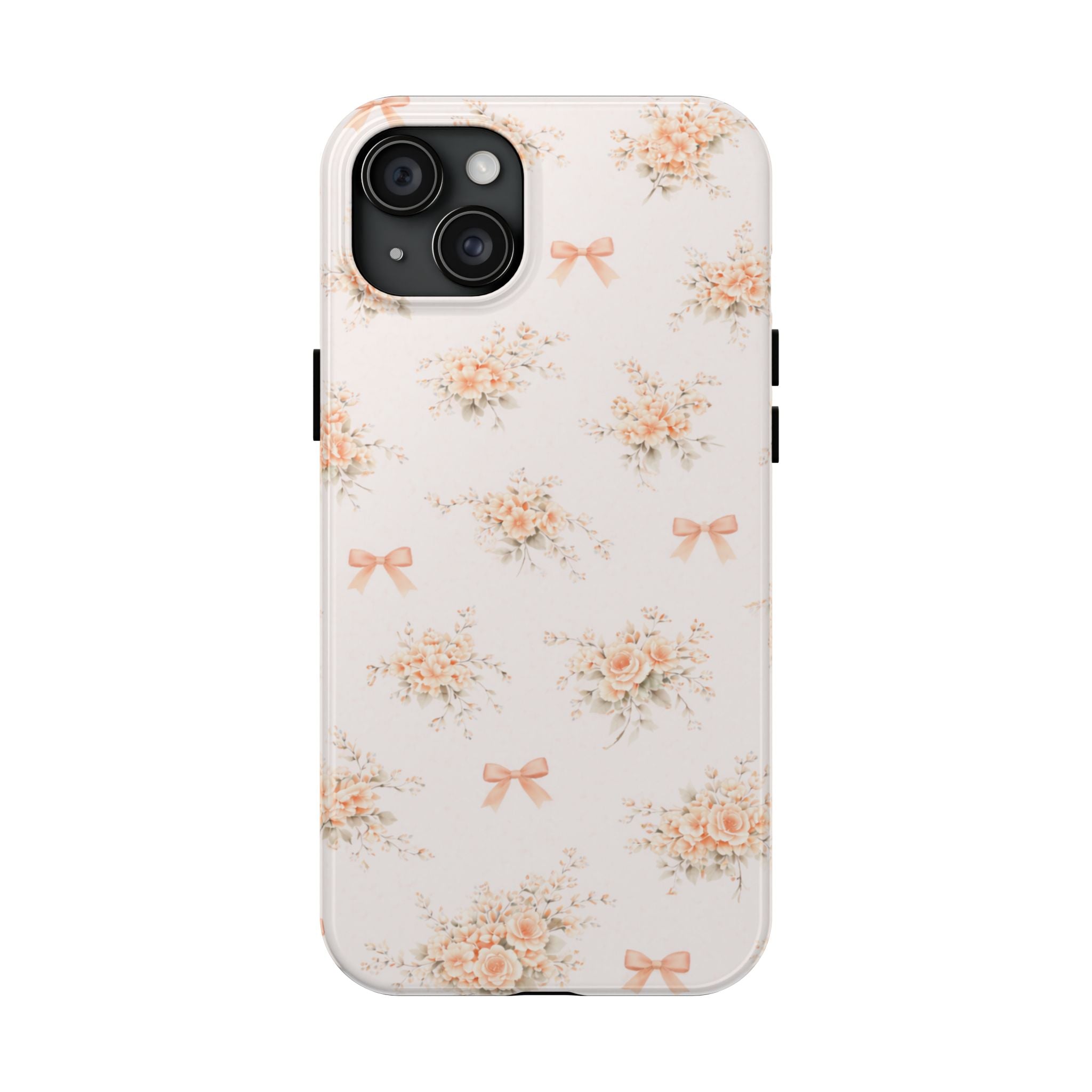 Vintage Peach Floral Bouquet iPhone Case | Tough Phone Case | Pastel Bow Pattern