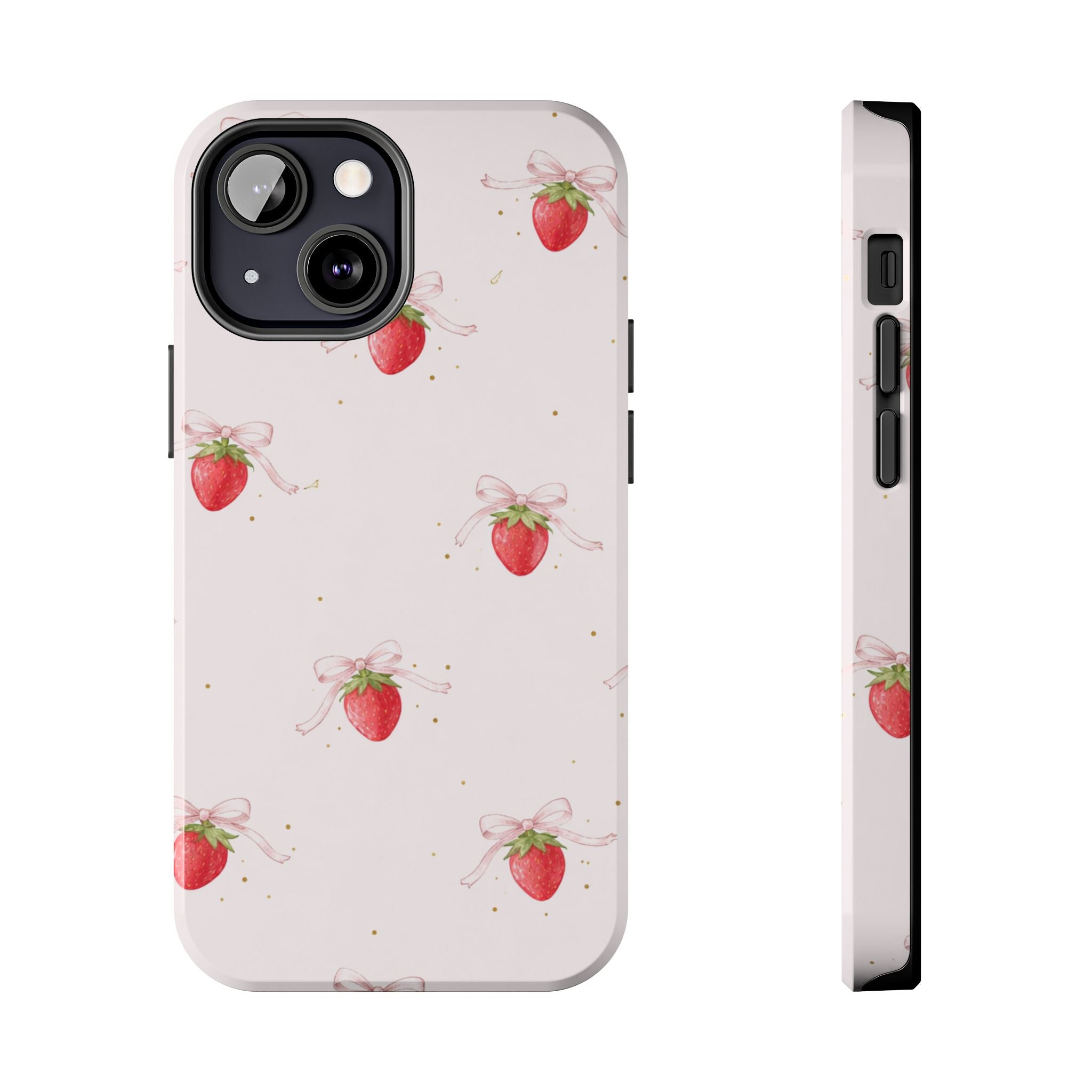 Pink Strawberry Pattern Tough Phone Case, Pastel Fruit Print