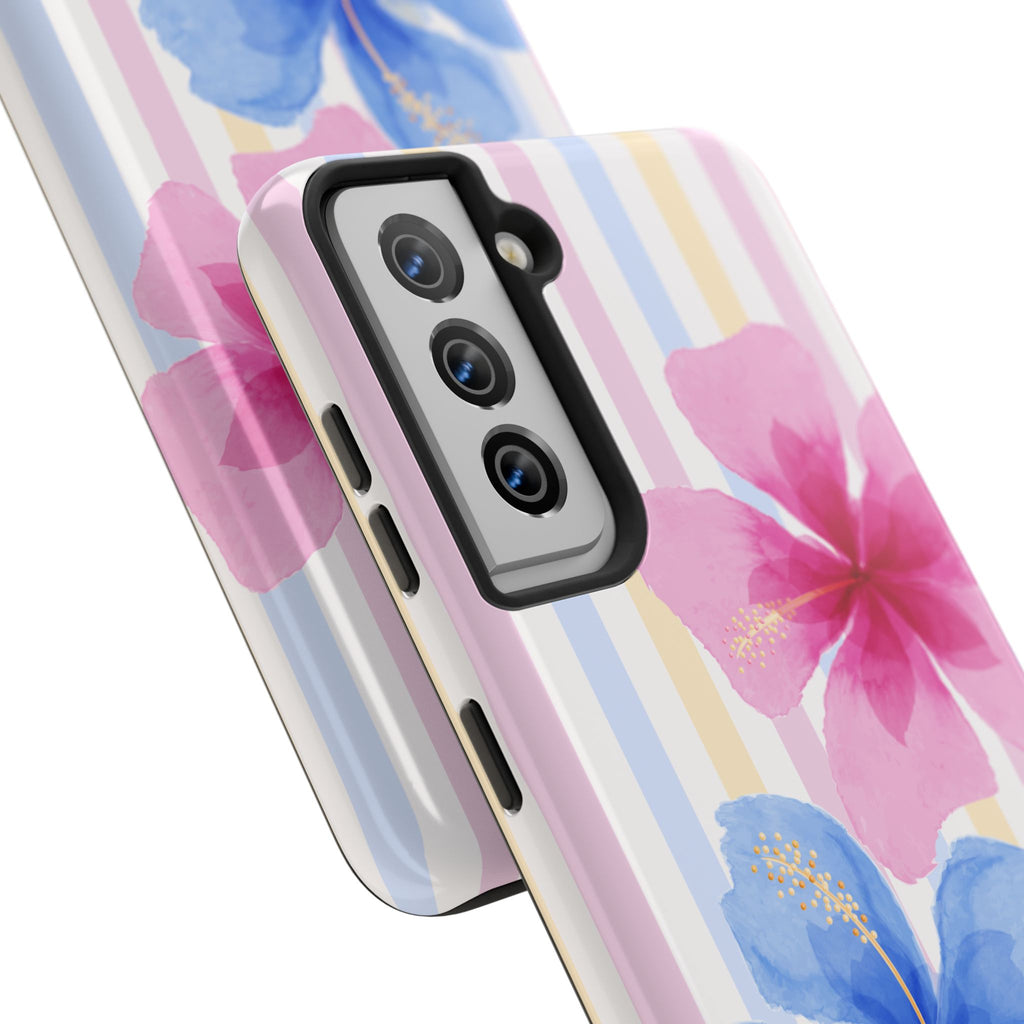 Hibiscus Stripe Tough Samsung Case – Pink & Blue Floral Protective Cover