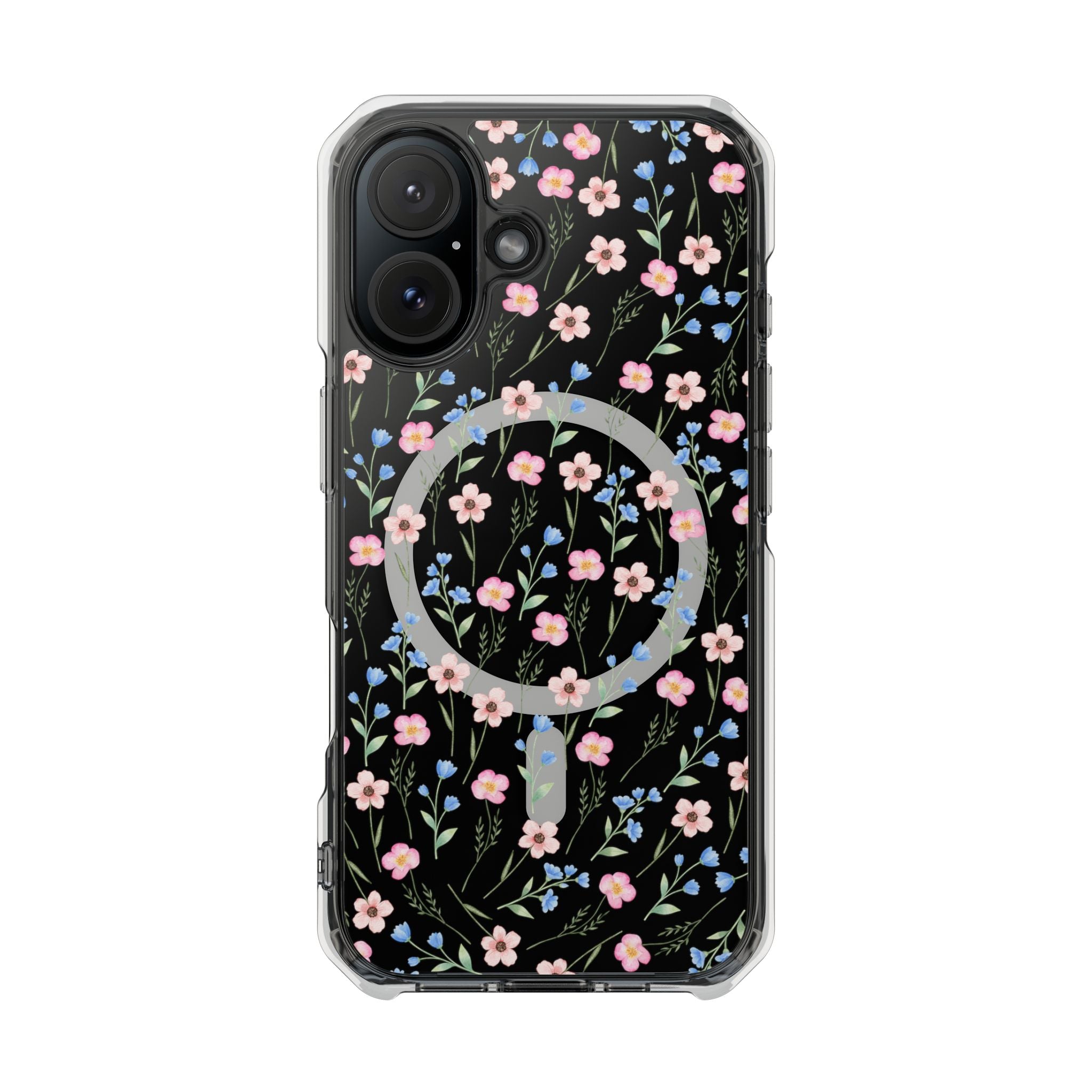 MagSafe Clear Phone Case — Pink Floral Pattern