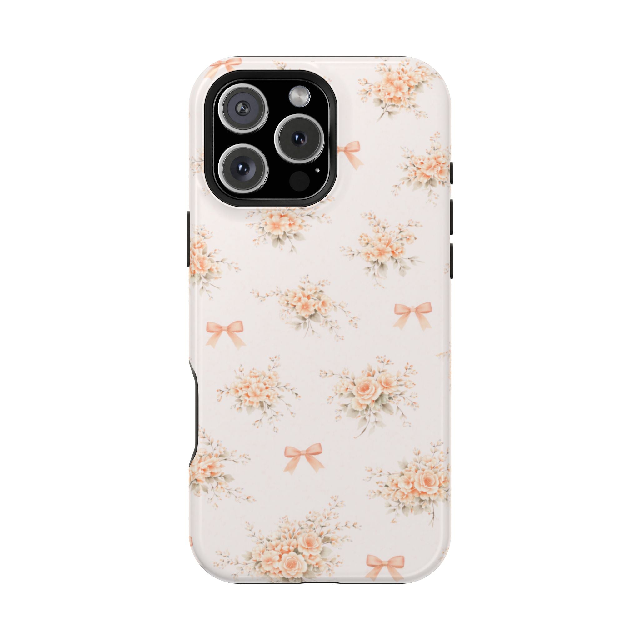 Vintage Peach Floral Bow iPhone Case | Magnetic Impact-Resistant Case