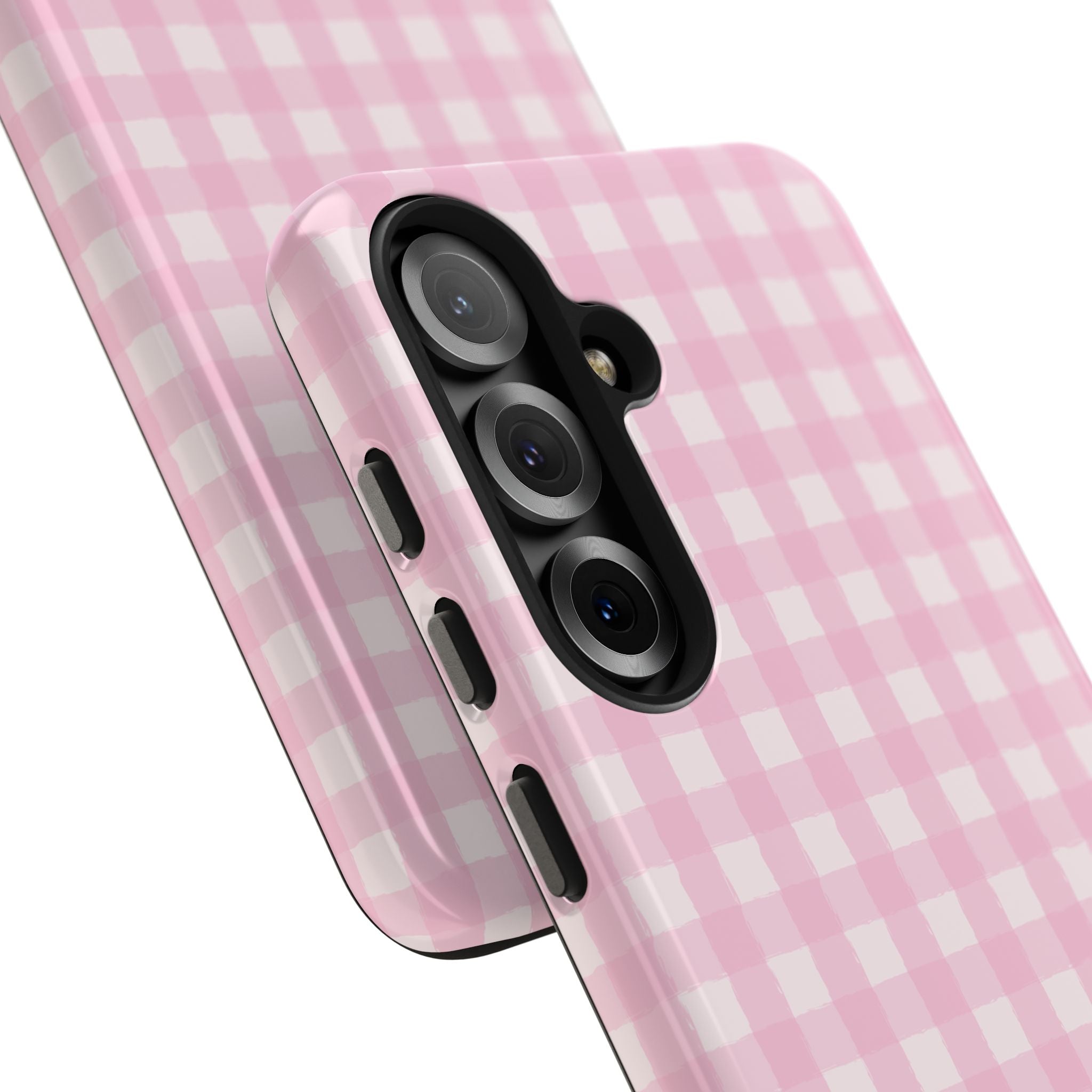 Pink Gingham Tough Samsung Case – Protective Check Pattern Cover for Women & Teens