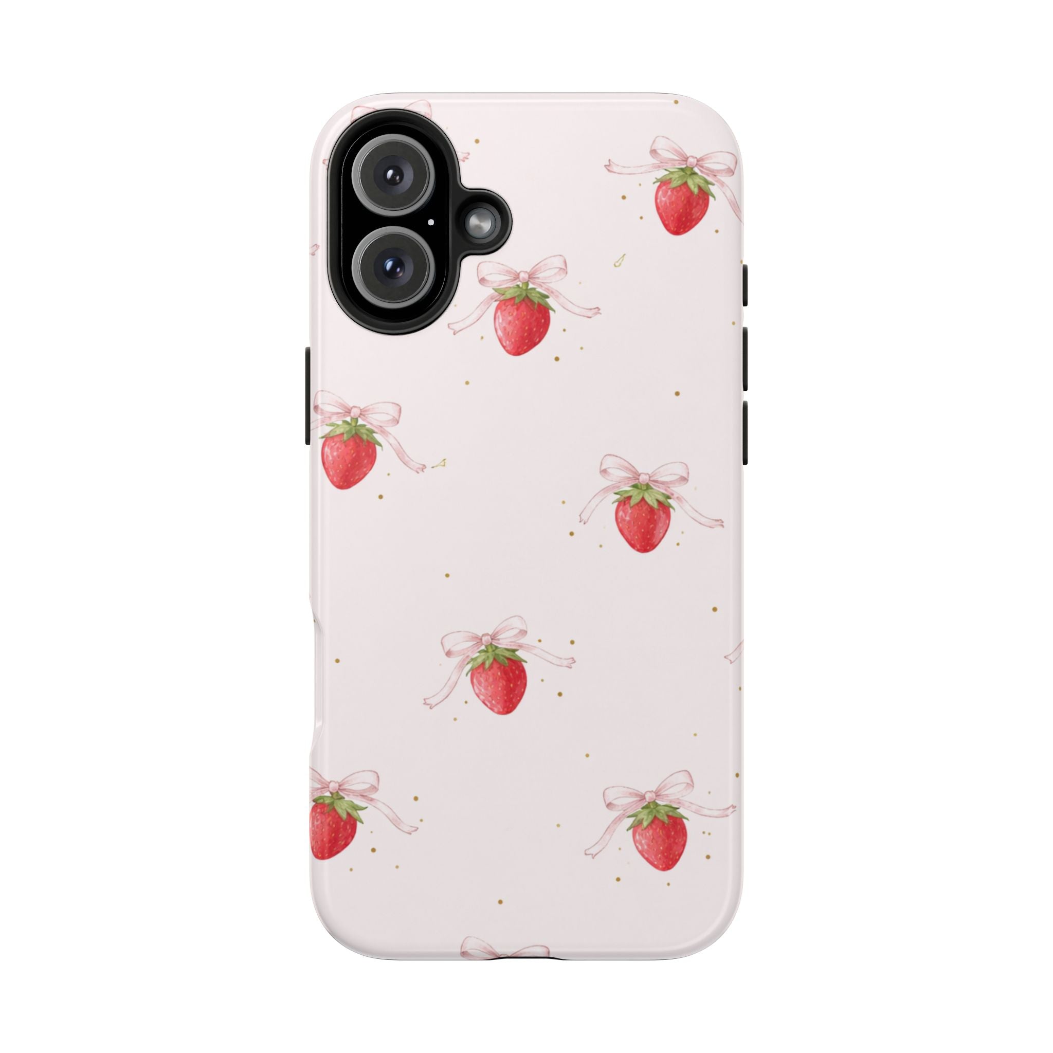 Pink Strawberry Pattern Tough Phone Case, Pastel Fruit Print