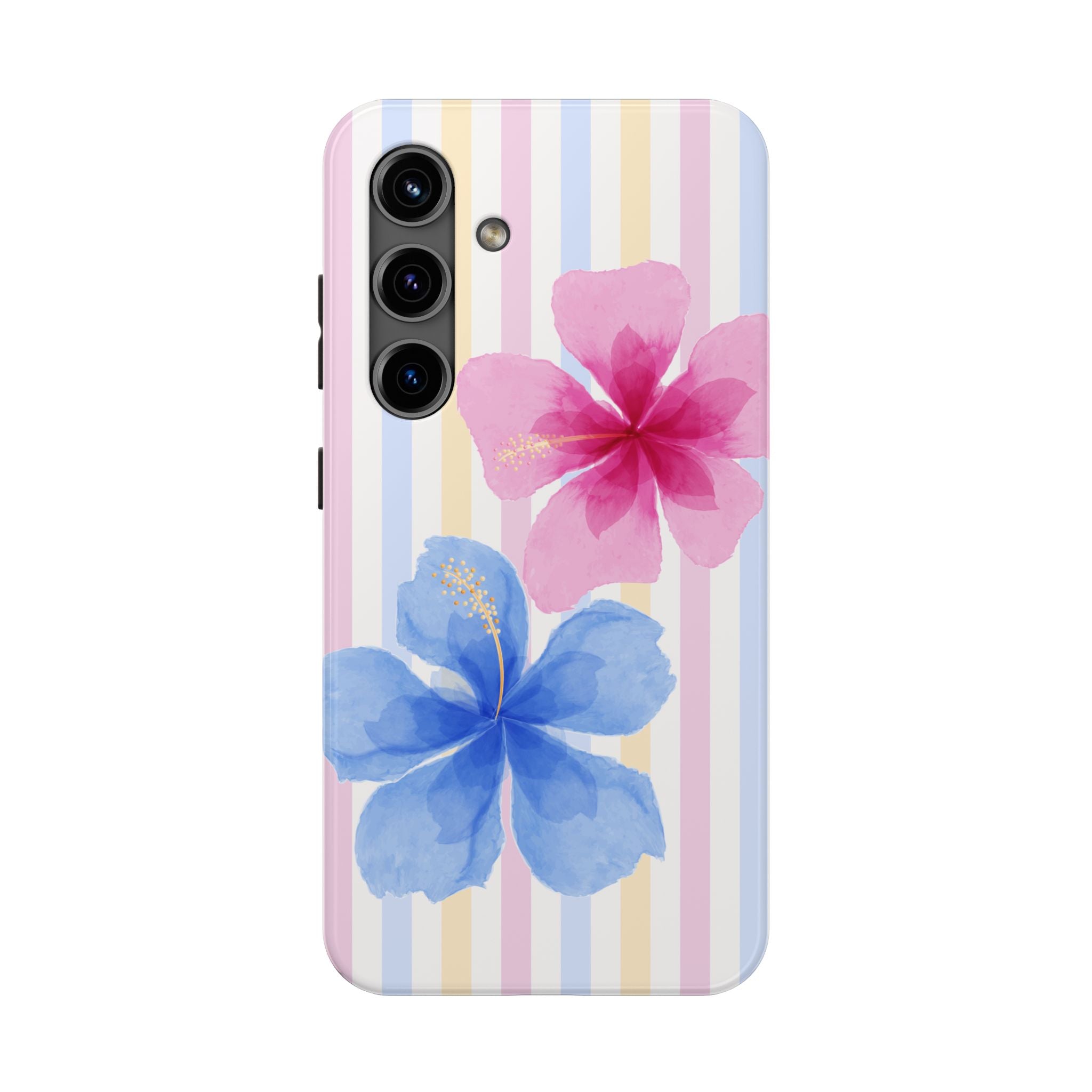 Hibiscus Stripe Tough Samsung Case – Pink & Blue Floral Protective Cover