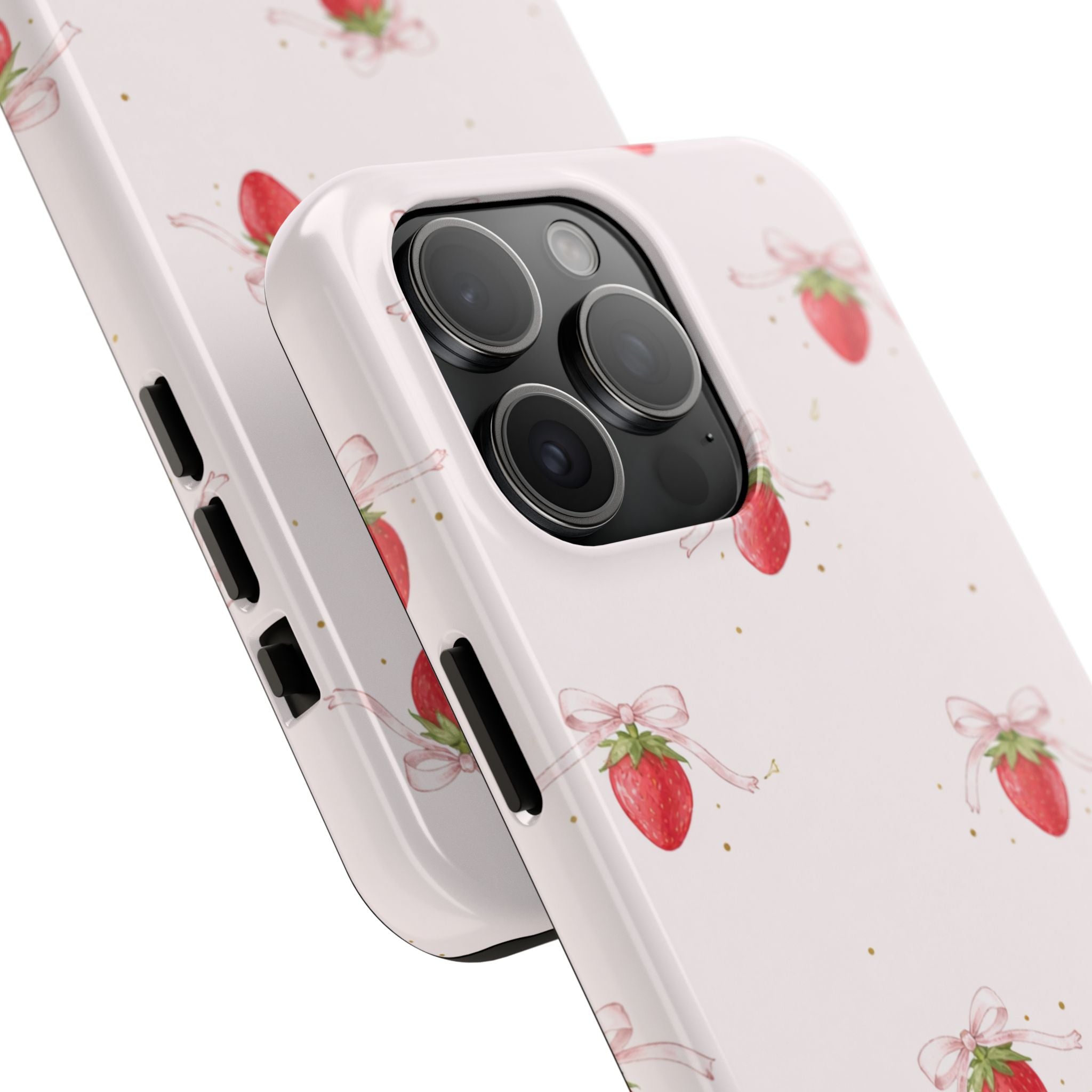 Pink Strawberry Pattern Tough Phone Case, Pastel Fruit Print