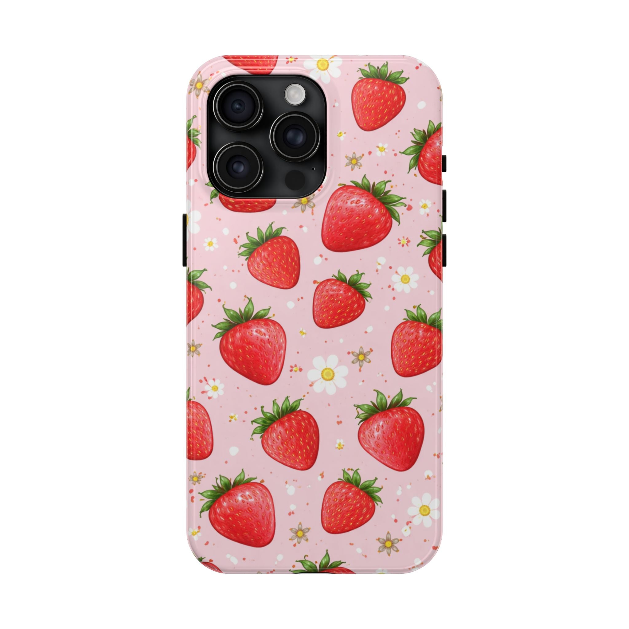 Pink Strawberry Print Phone Case, Soft Fruit Pattern