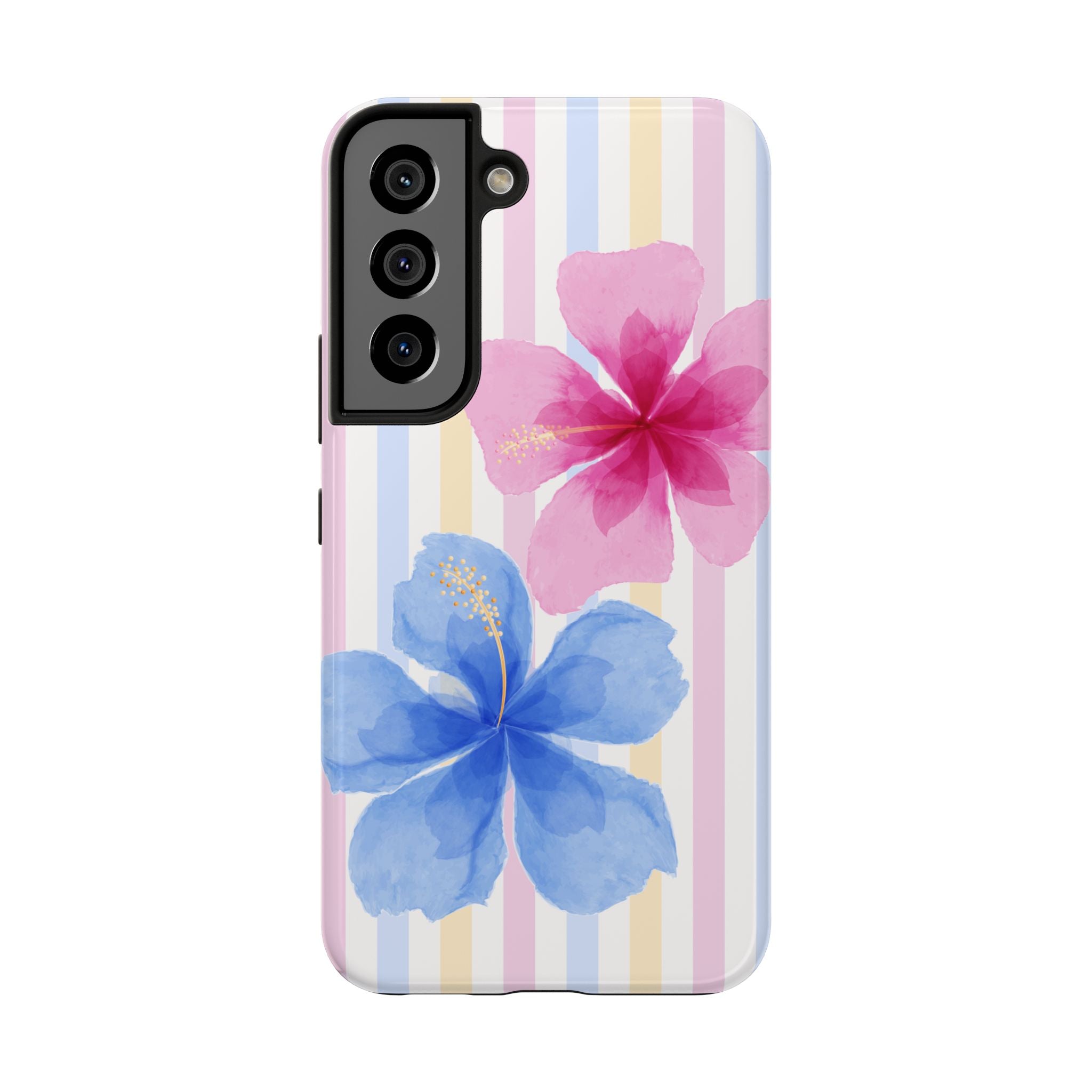 Hibiscus Stripe Tough Samsung Case – Pink & Blue Floral Protective Cover