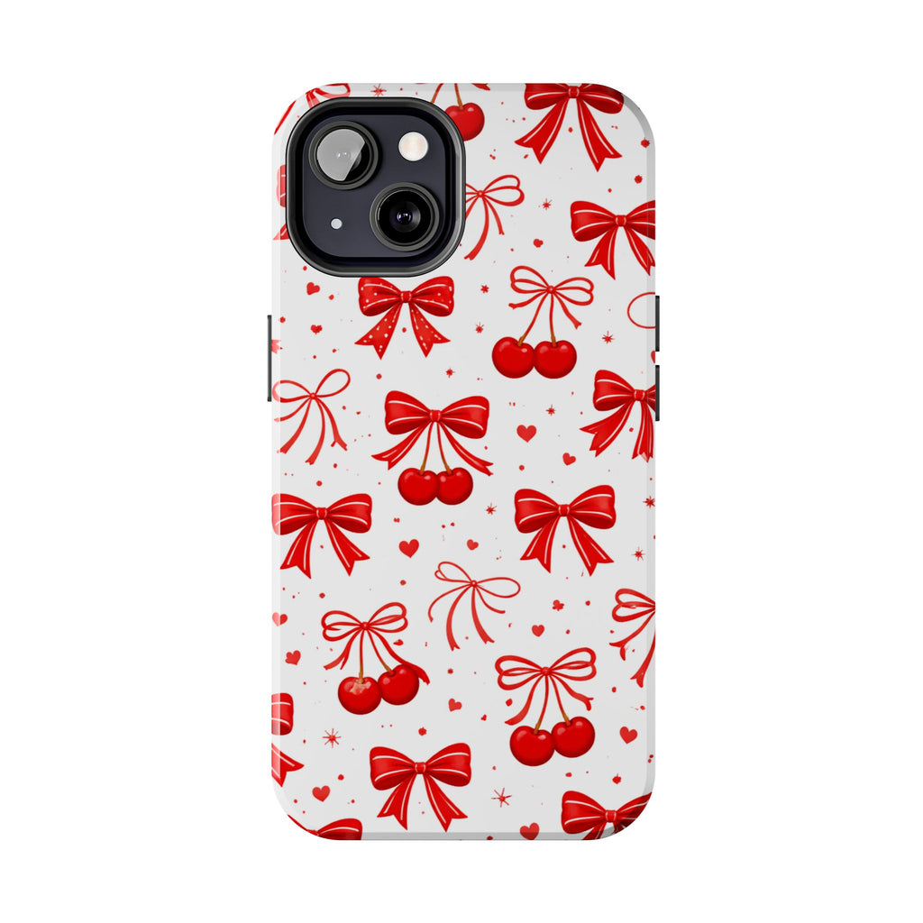 Red Cherry Bows Tough Phone Case, Cherry Pattern Phone Case