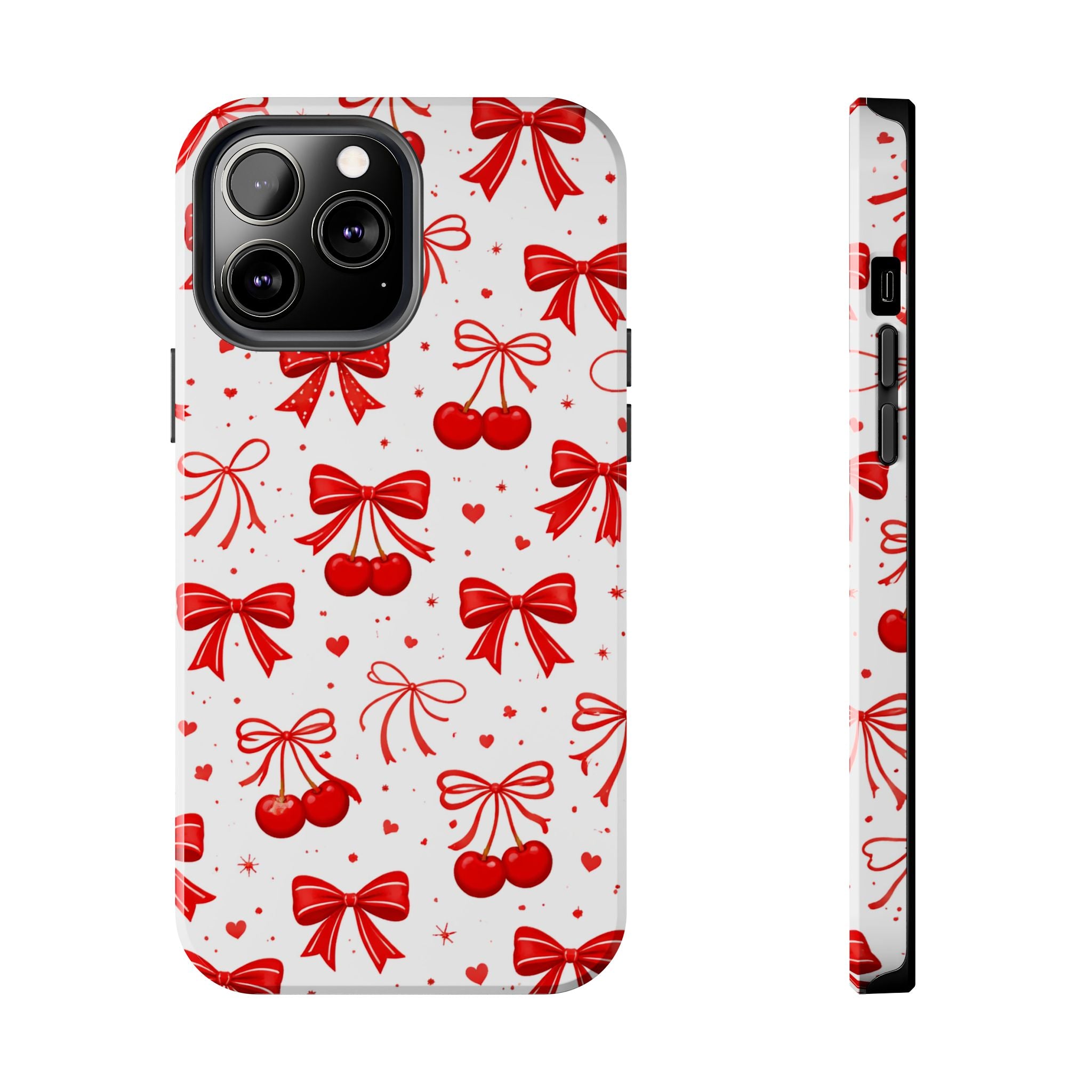 Red Cherry Bows Tough Phone Case, Cherry Pattern Phone Case